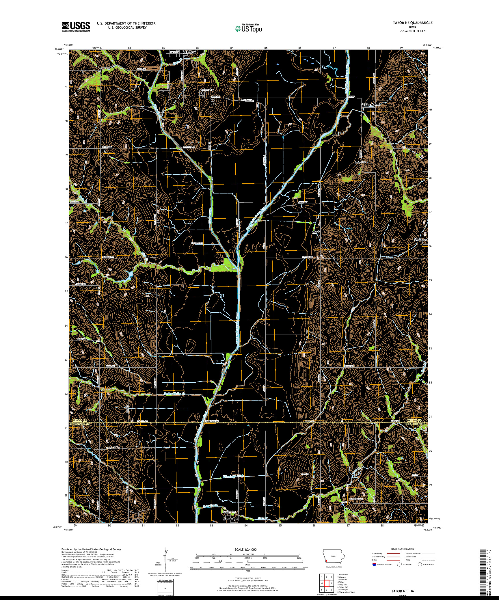 USGS US TOPO 7.5-MINUTE MAP FOR TABOR NE, IA 2018