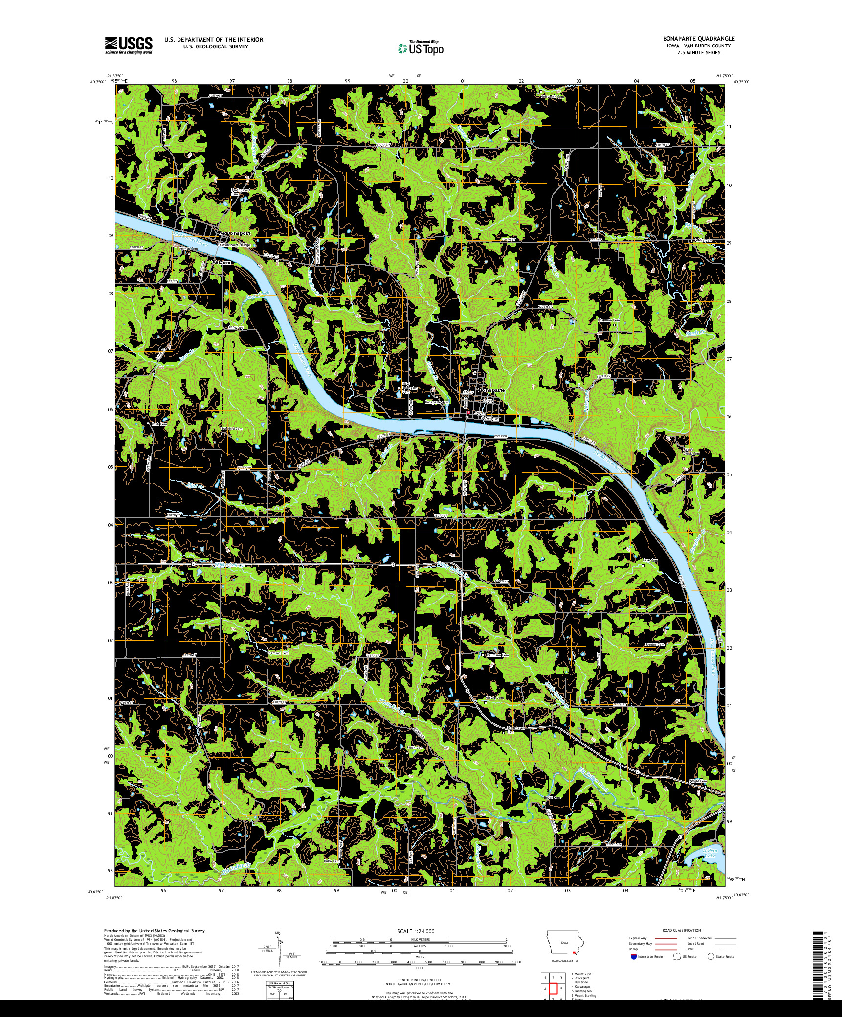 USGS US TOPO 7.5-MINUTE MAP FOR BONAPARTE, IA 2018