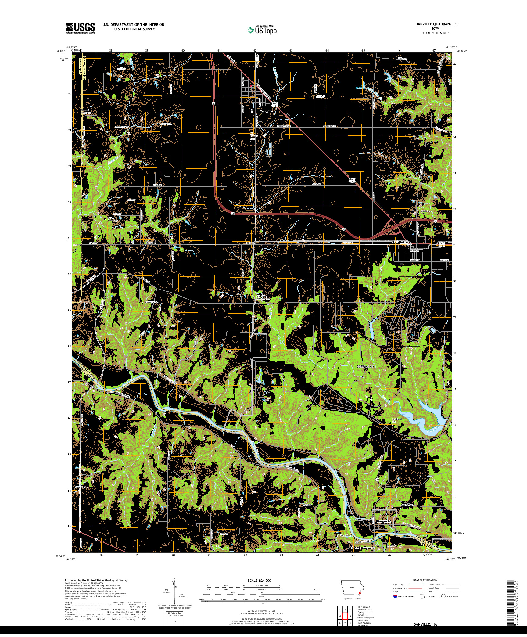 USGS US TOPO 7.5-MINUTE MAP FOR DANVILLE, IA 2018