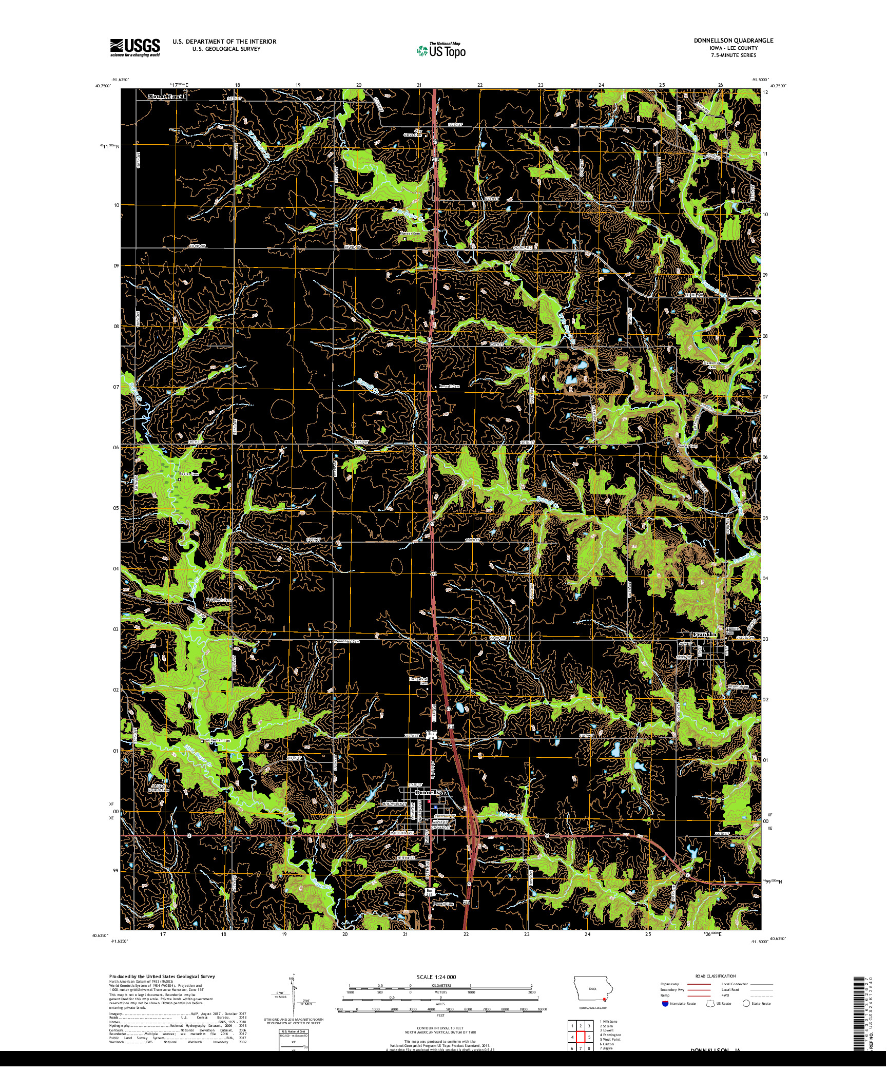 USGS US TOPO 7.5-MINUTE MAP FOR DONNELLSON, IA 2018