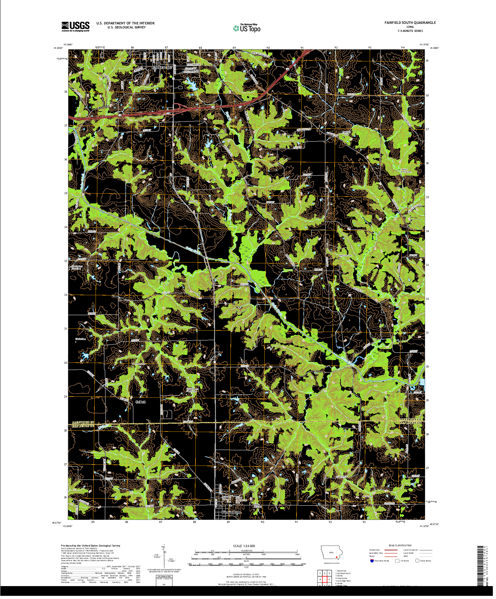 USGS US TOPO 7.5-MINUTE MAP FOR FAIRFIELD SOUTH, IA 2018