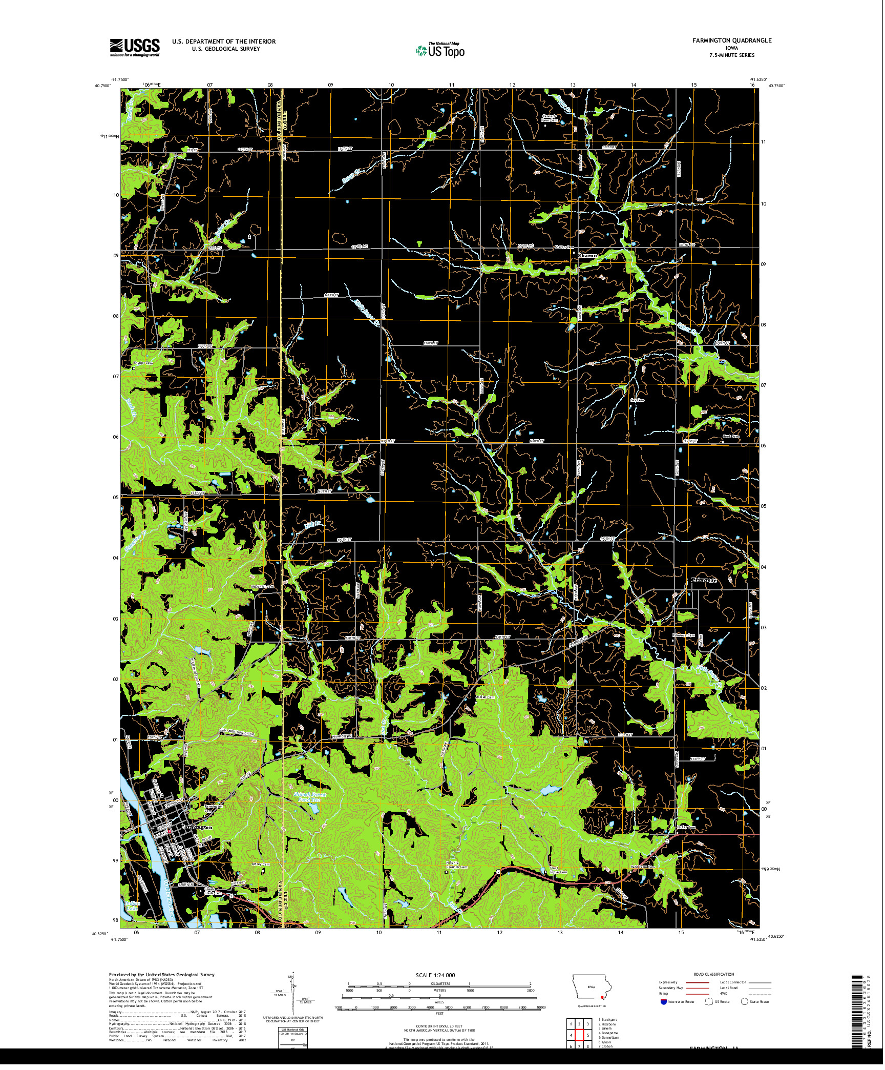 USGS US TOPO 7.5-MINUTE MAP FOR FARMINGTON, IA 2018