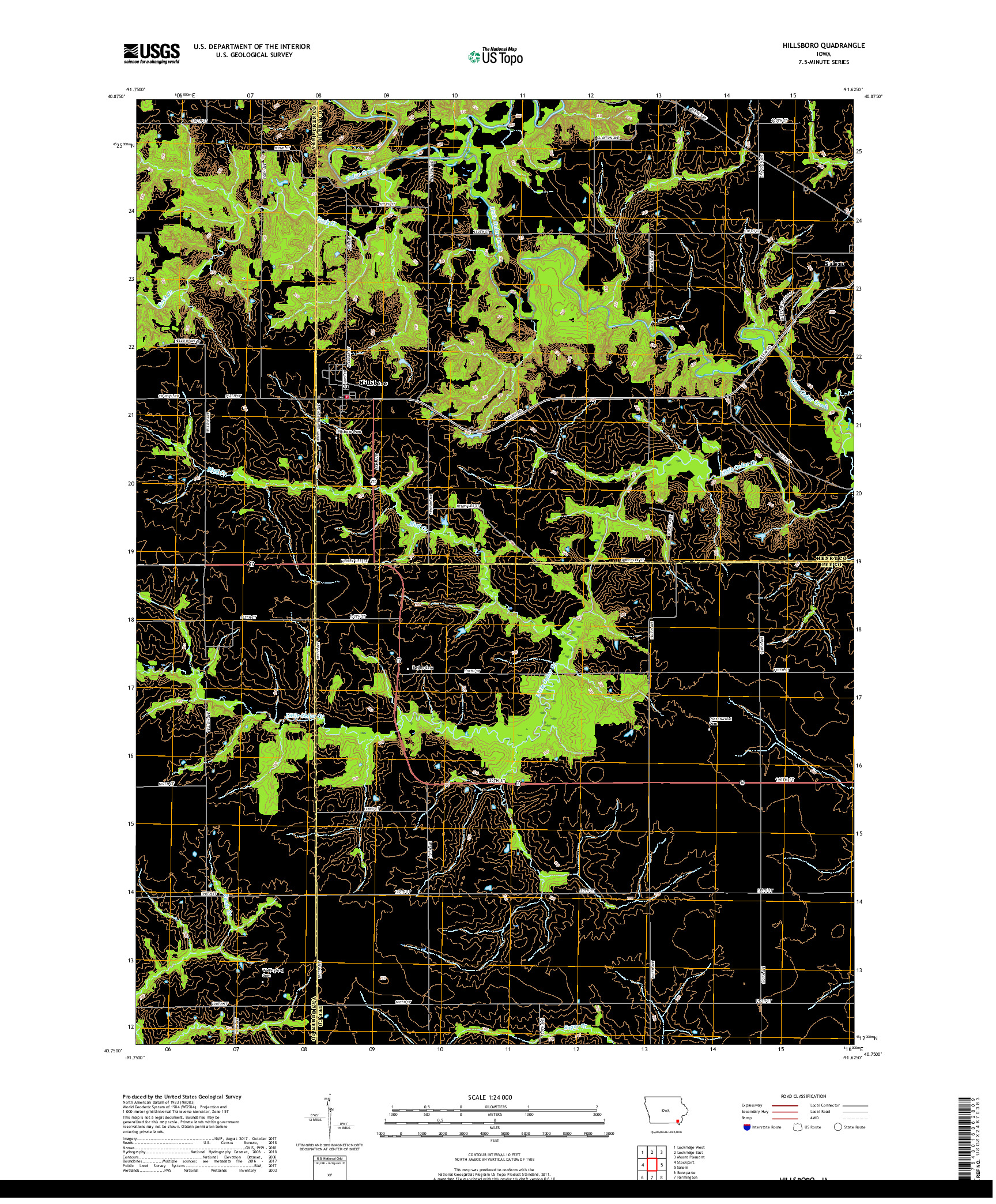 USGS US TOPO 7.5-MINUTE MAP FOR HILLSBORO, IA 2018