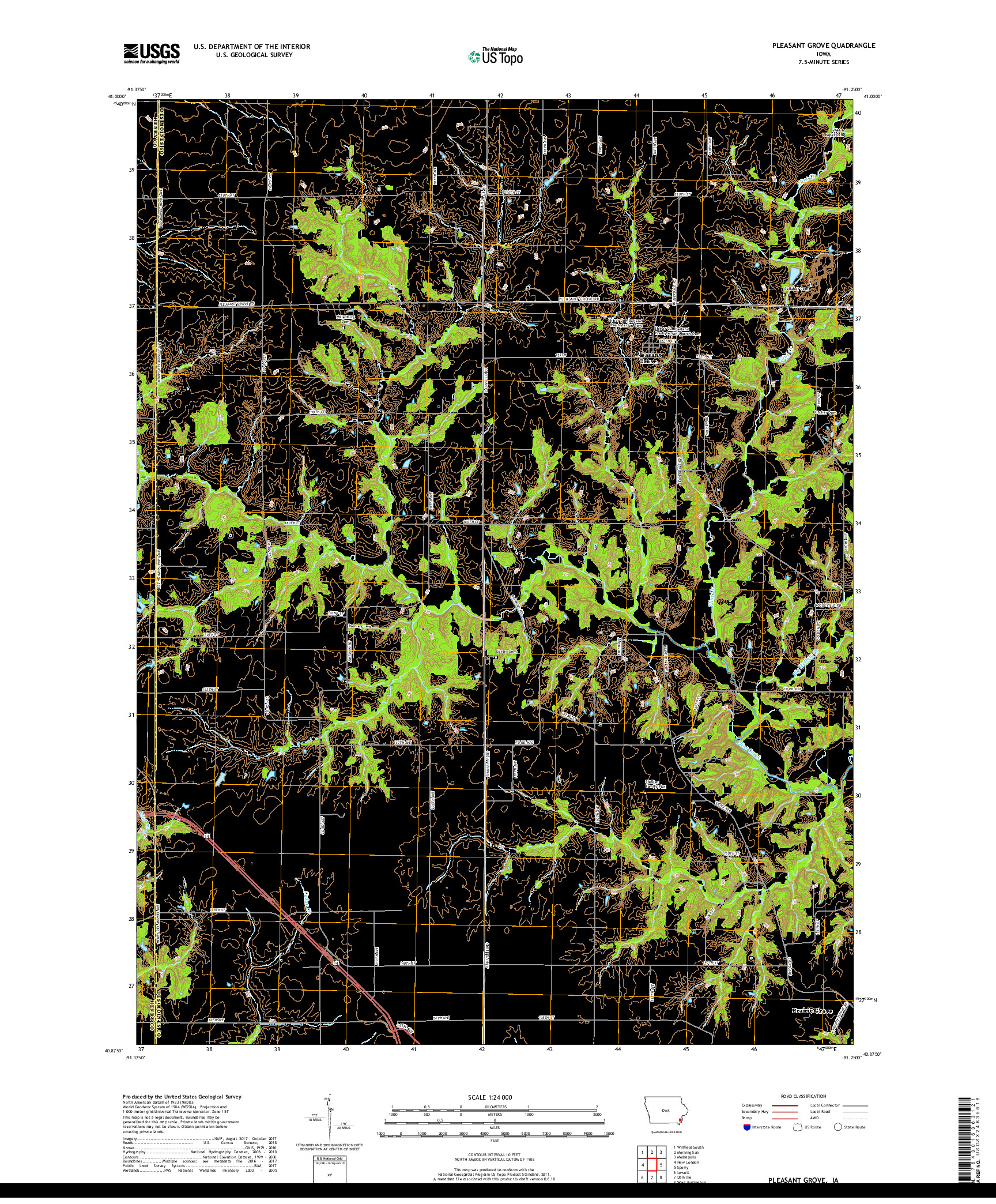 USGS US TOPO 7.5-MINUTE MAP FOR PLEASANT GROVE, IA 2018