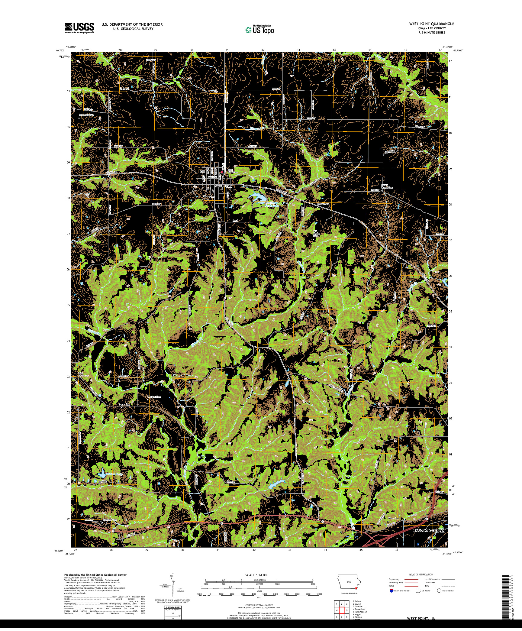 USGS US TOPO 7.5-MINUTE MAP FOR WEST POINT, IA 2018