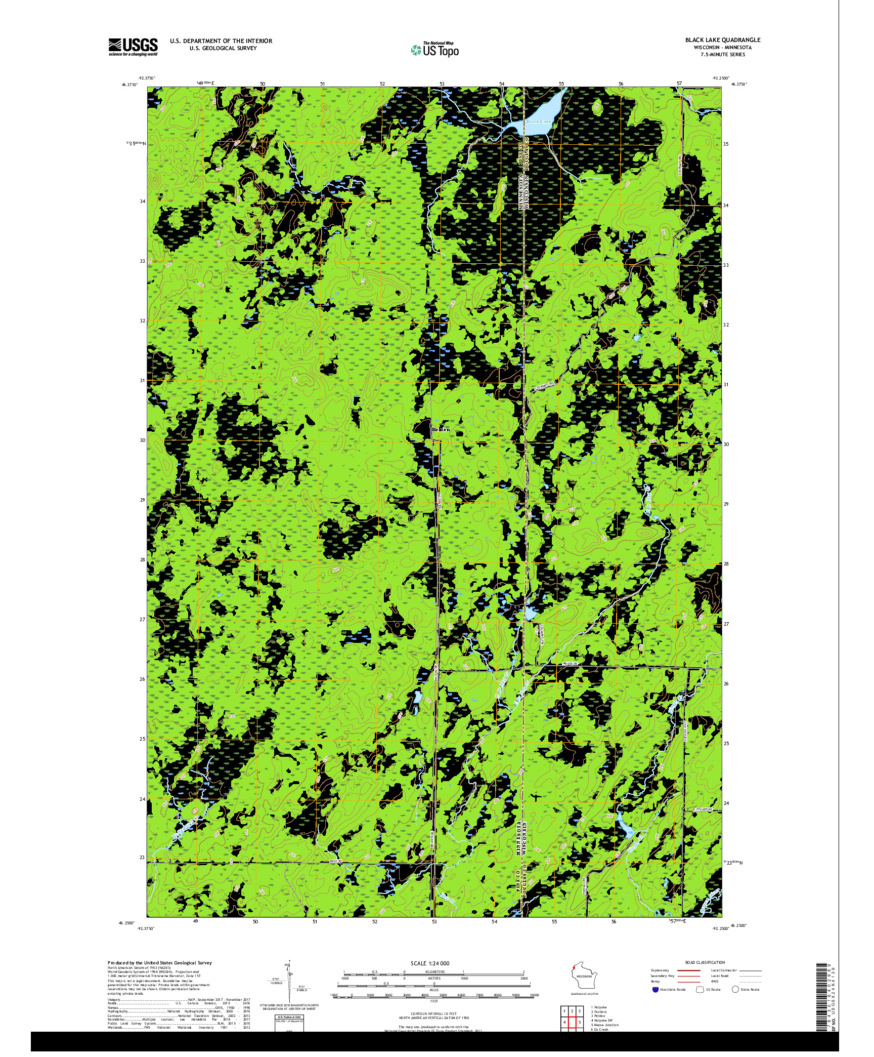 USGS US TOPO 7.5-MINUTE MAP FOR BLACK LAKE, WI,MN 2018