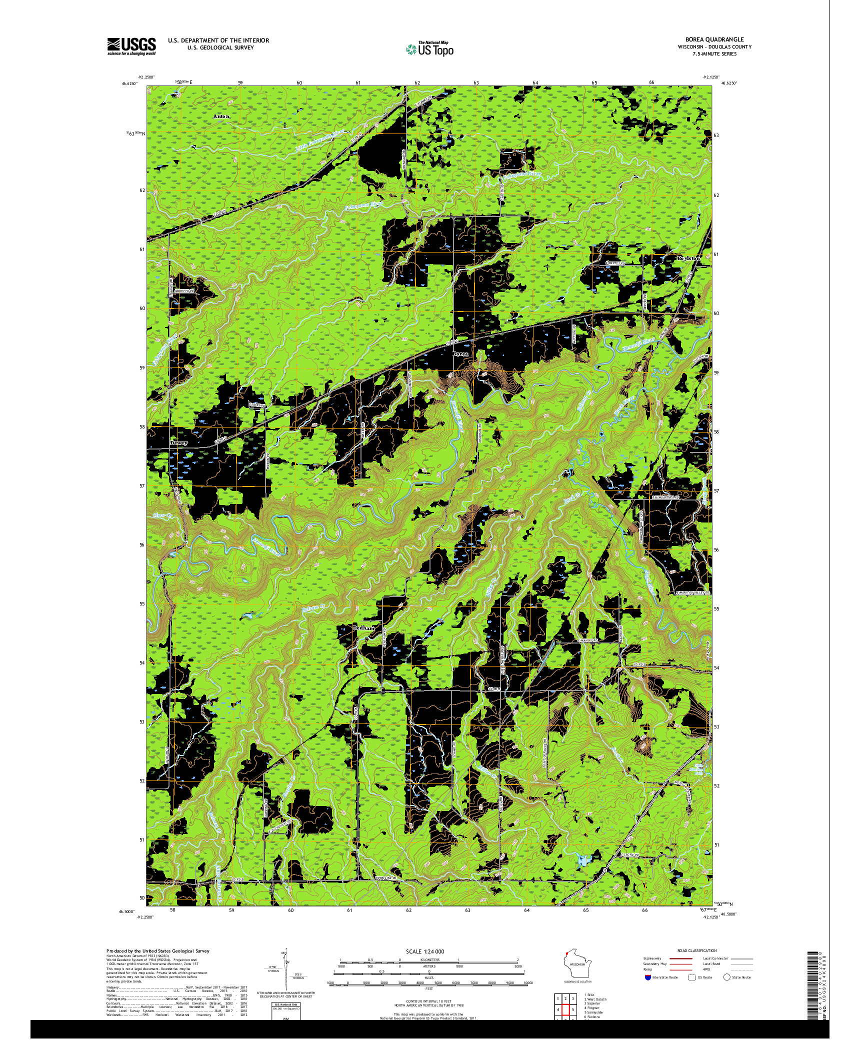 USGS US TOPO 7.5-MINUTE MAP FOR BOREA, WI 2018