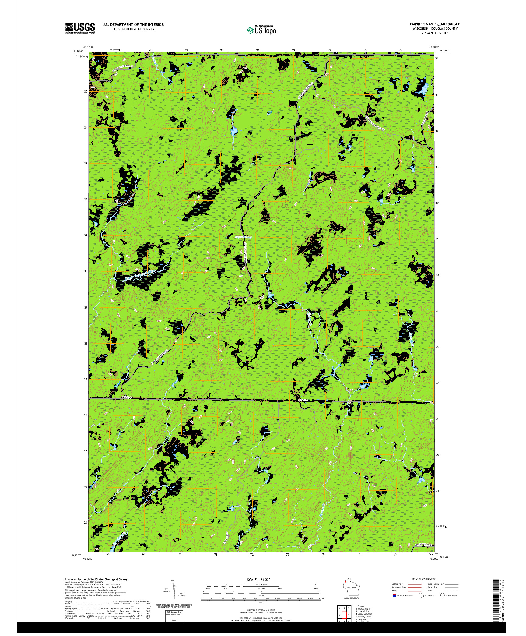 USGS US TOPO 7.5-MINUTE MAP FOR EMPIRE SWAMP, WI 2018