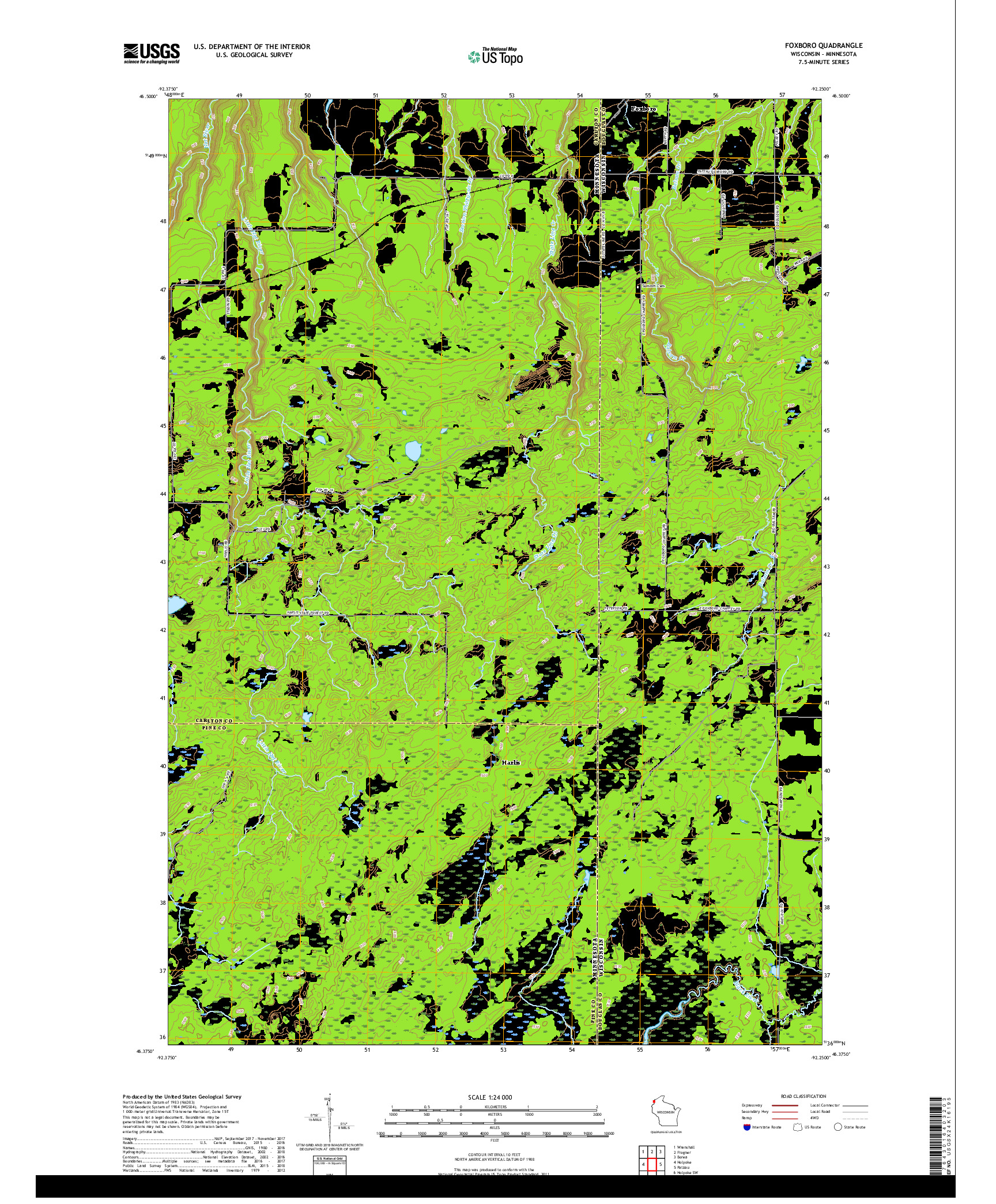 USGS US TOPO 7.5-MINUTE MAP FOR FOXBORO, WI,MN 2018