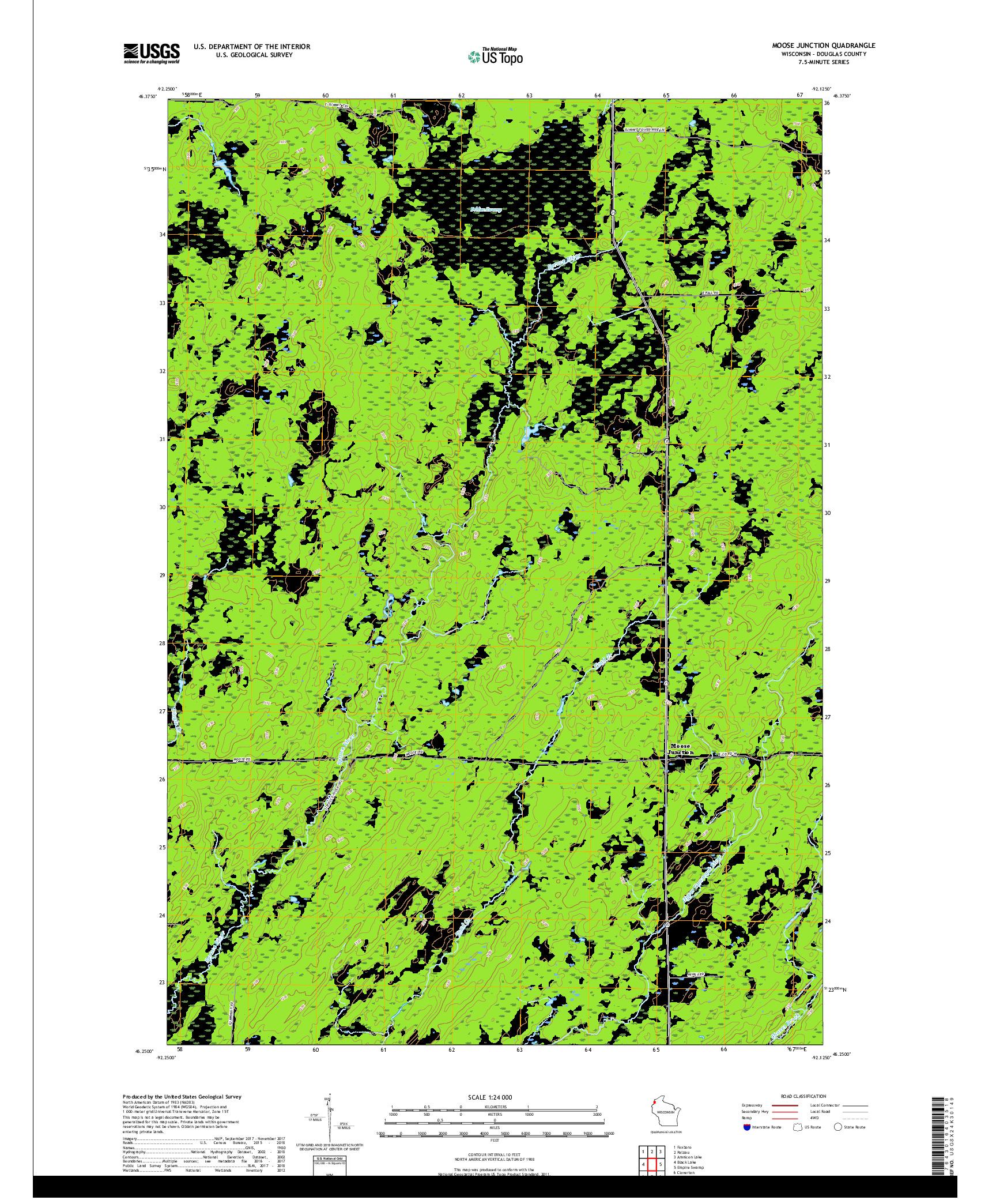 USGS US TOPO 7.5-MINUTE MAP FOR MOOSE JUNCTION, WI 2018