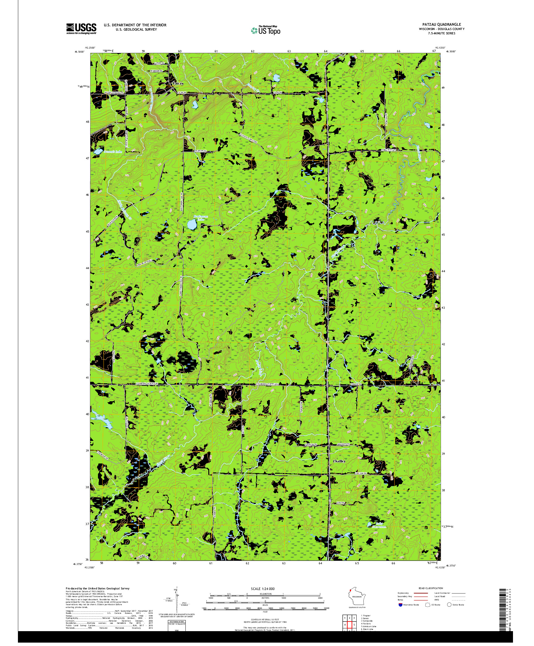 USGS US TOPO 7.5-MINUTE MAP FOR PATZAU, WI 2018