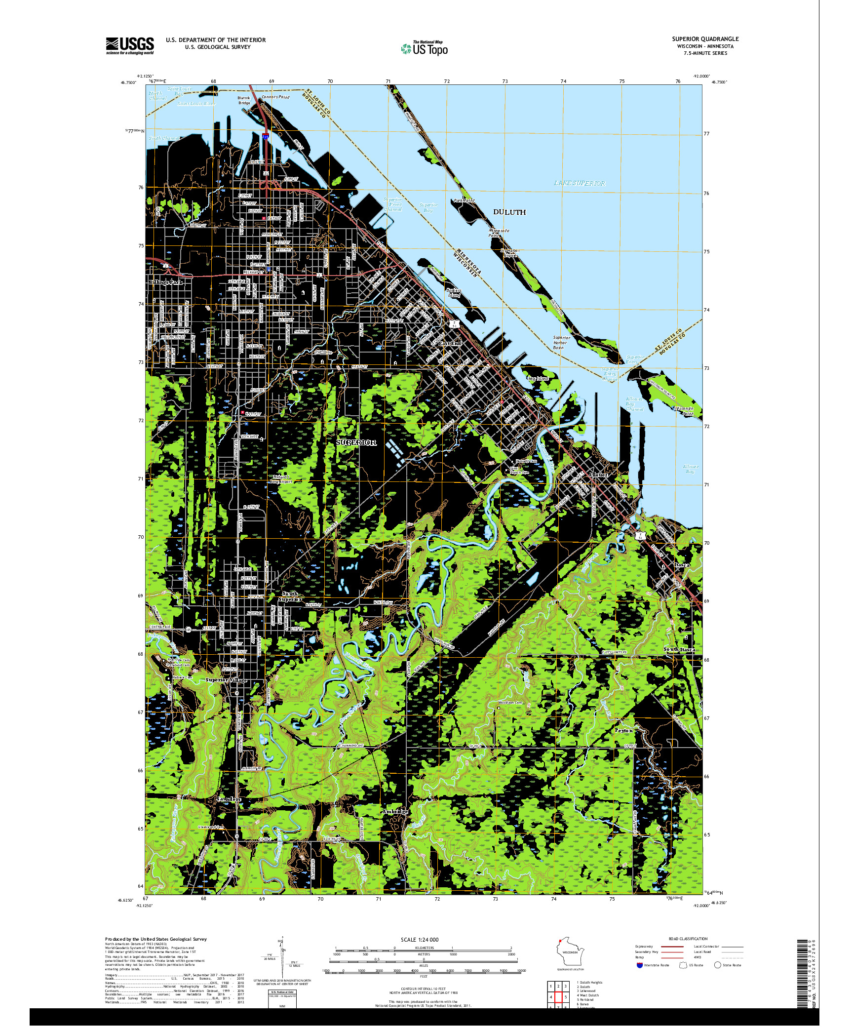 USGS US TOPO 7.5-MINUTE MAP FOR SUPERIOR, WI,MN 2018