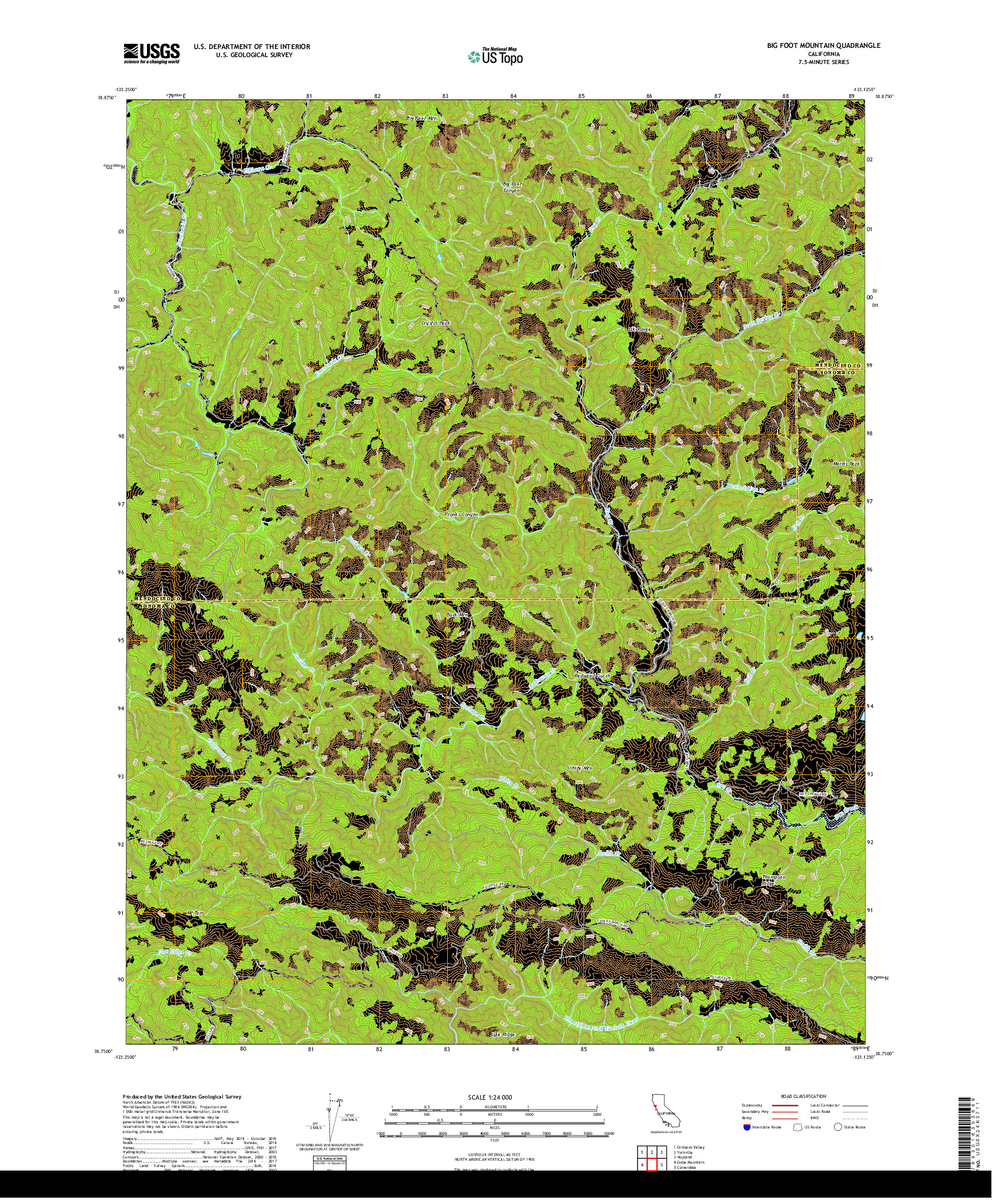 USGS US TOPO 7.5-MINUTE MAP FOR BIG FOOT MOUNTAIN, CA 2018