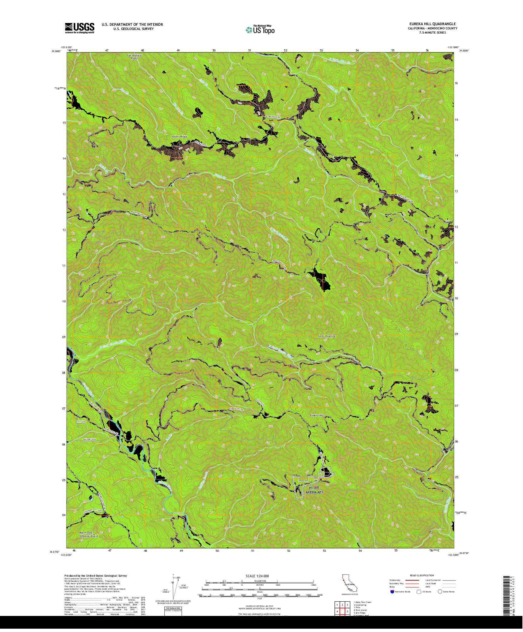 USGS US TOPO 7.5-MINUTE MAP FOR EUREKA HILL, CA 2018