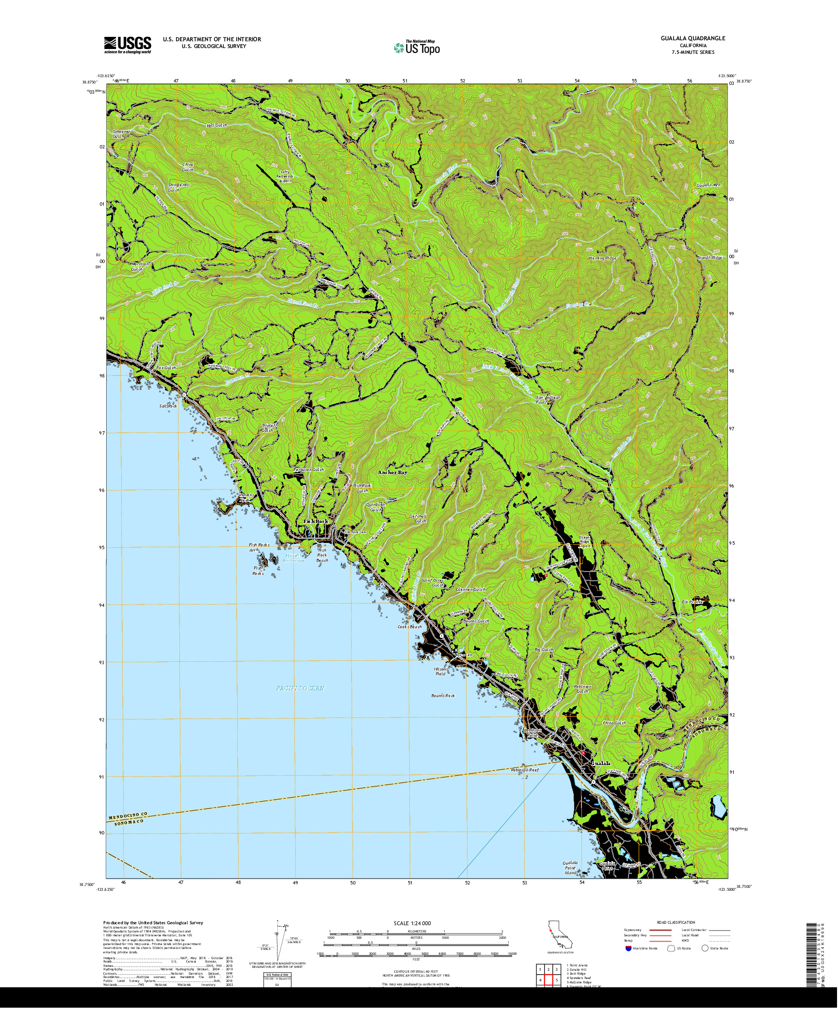 USGS US TOPO 7.5-MINUTE MAP FOR GUALALA, CA 2018