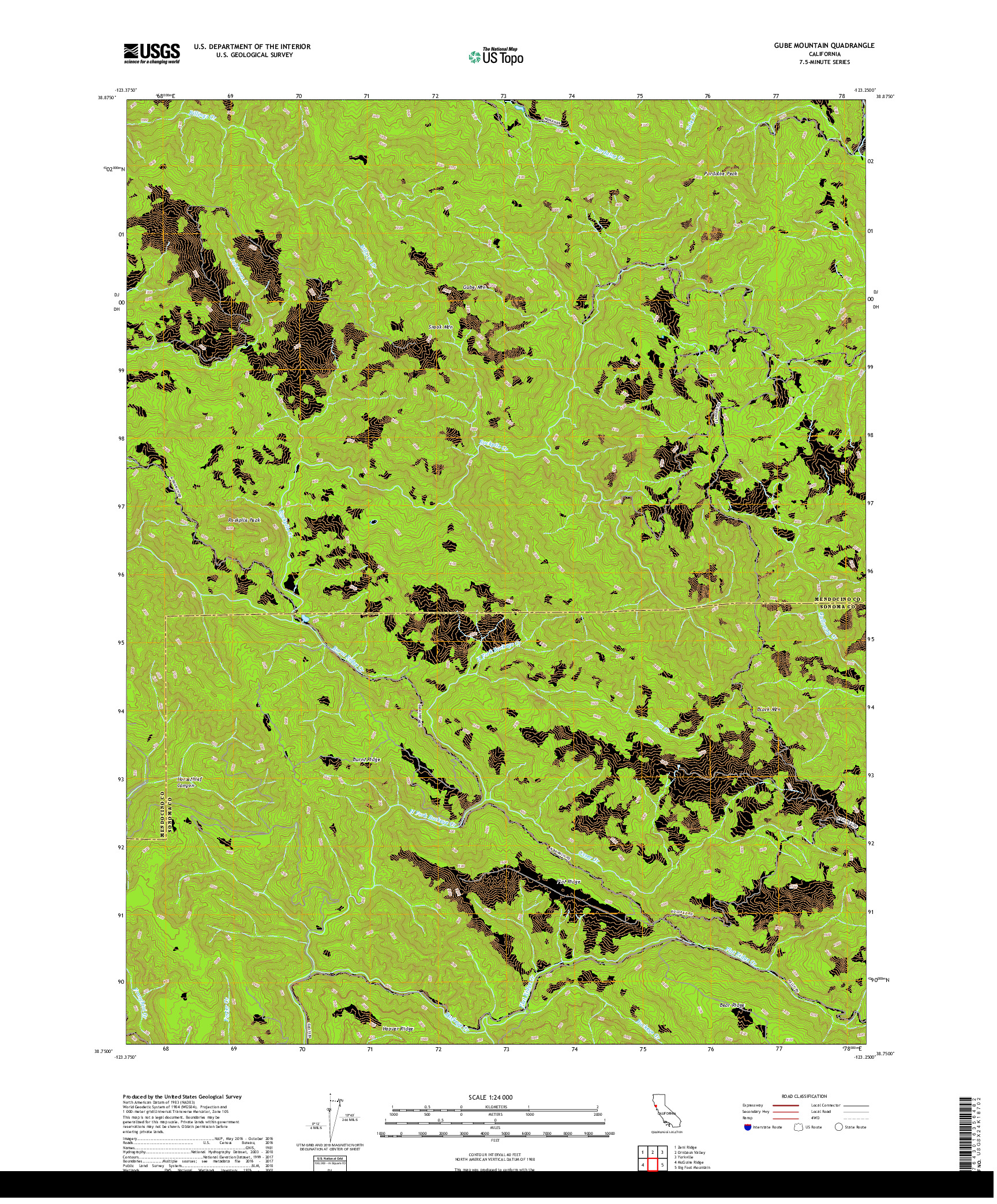 USGS US TOPO 7.5-MINUTE MAP FOR GUBE MOUNTAIN, CA 2018