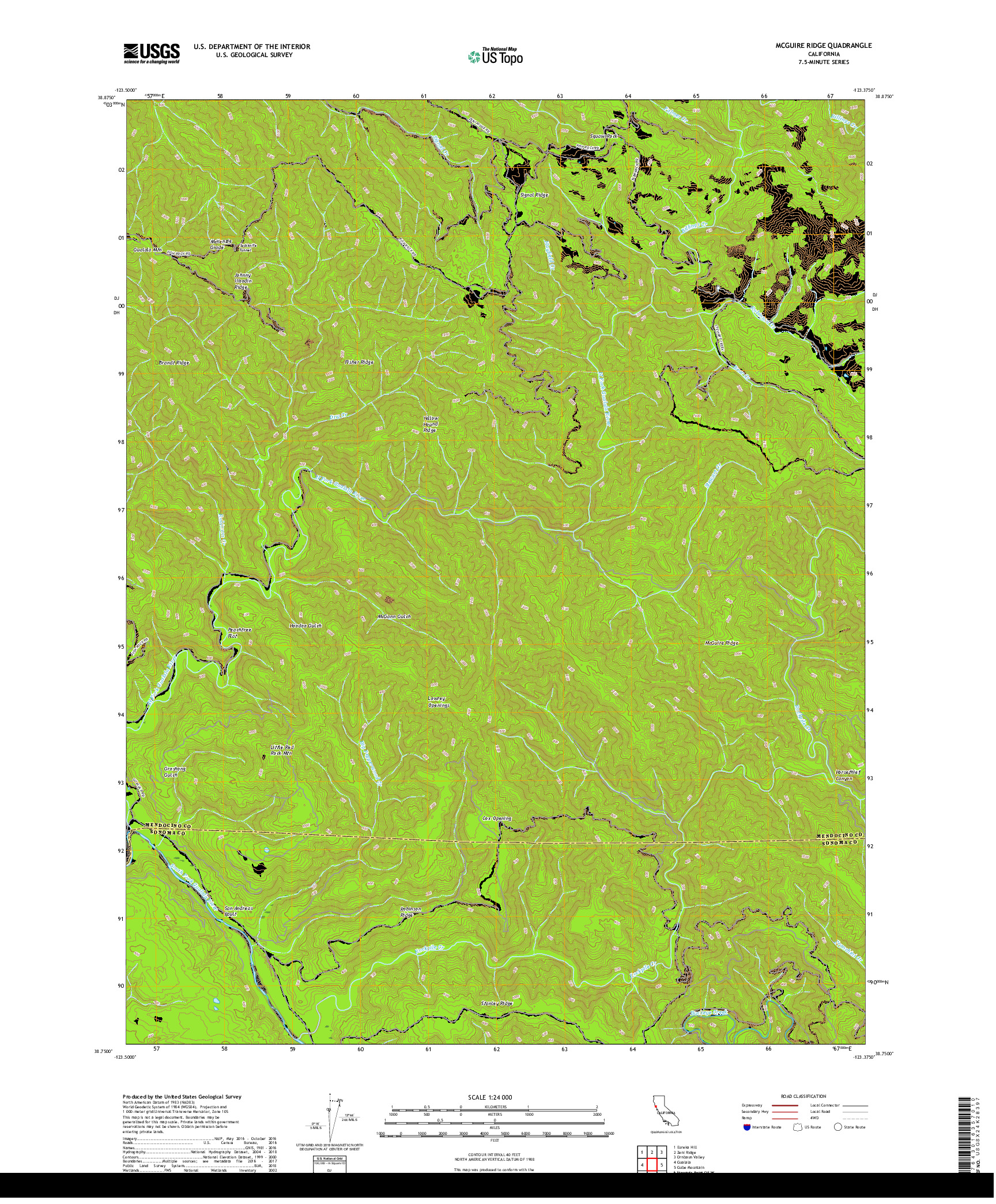 USGS US TOPO 7.5-MINUTE MAP FOR MCGUIRE RIDGE, CA 2018