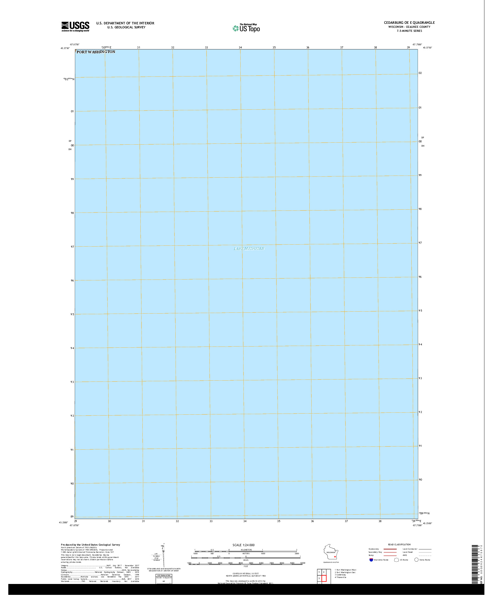 USGS US TOPO 7.5-MINUTE MAP FOR CEDARBURG OE E, WI 2018