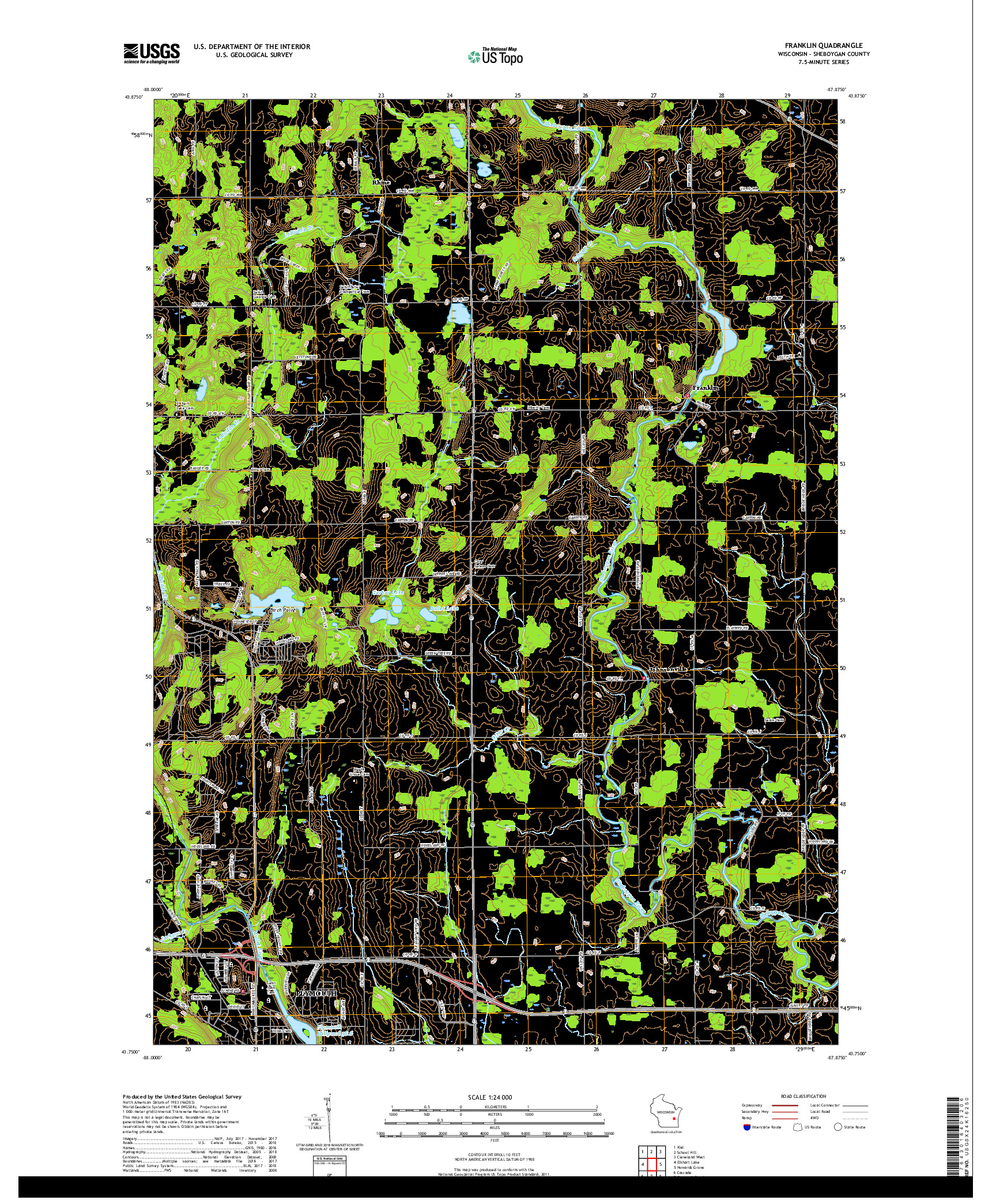 USGS US TOPO 7.5-MINUTE MAP FOR FRANKLIN, WI 2018