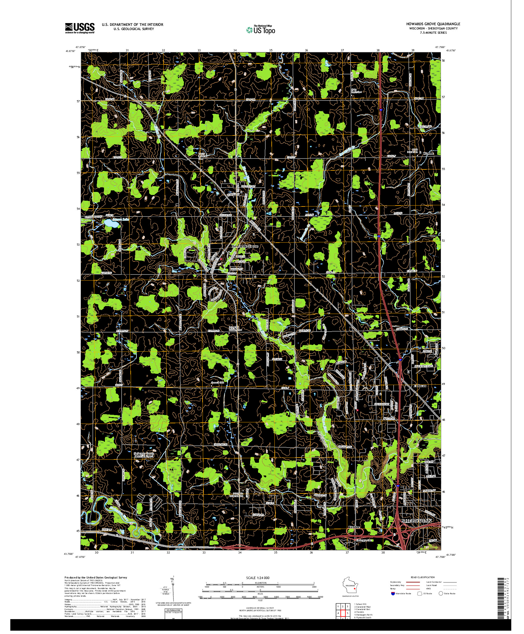 USGS US TOPO 7.5-MINUTE MAP FOR HOWARDS GROVE, WI 2018