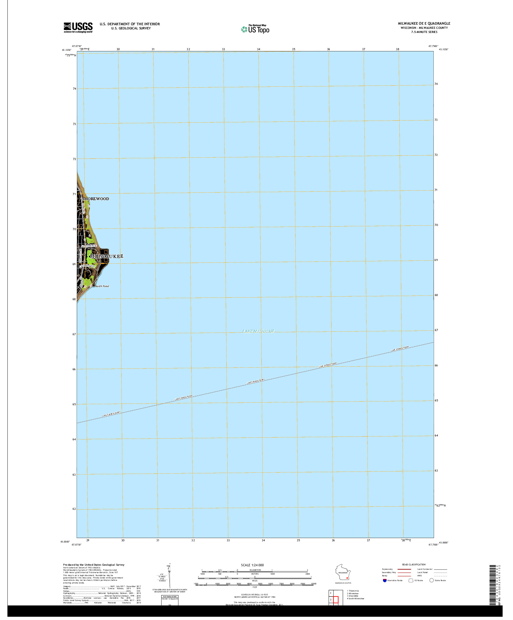 USGS US TOPO 7.5-MINUTE MAP FOR MILWAUKEE OE E, WI 2018