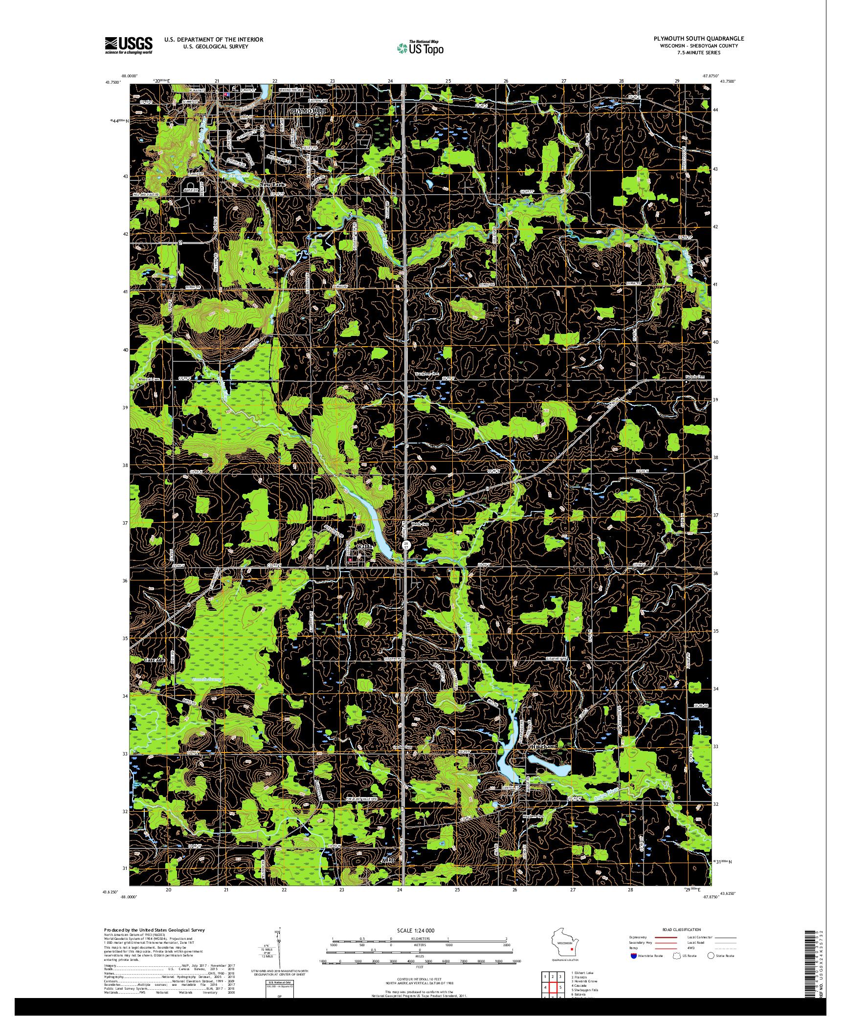 USGS US TOPO 7.5-MINUTE MAP FOR PLYMOUTH SOUTH, WI 2018