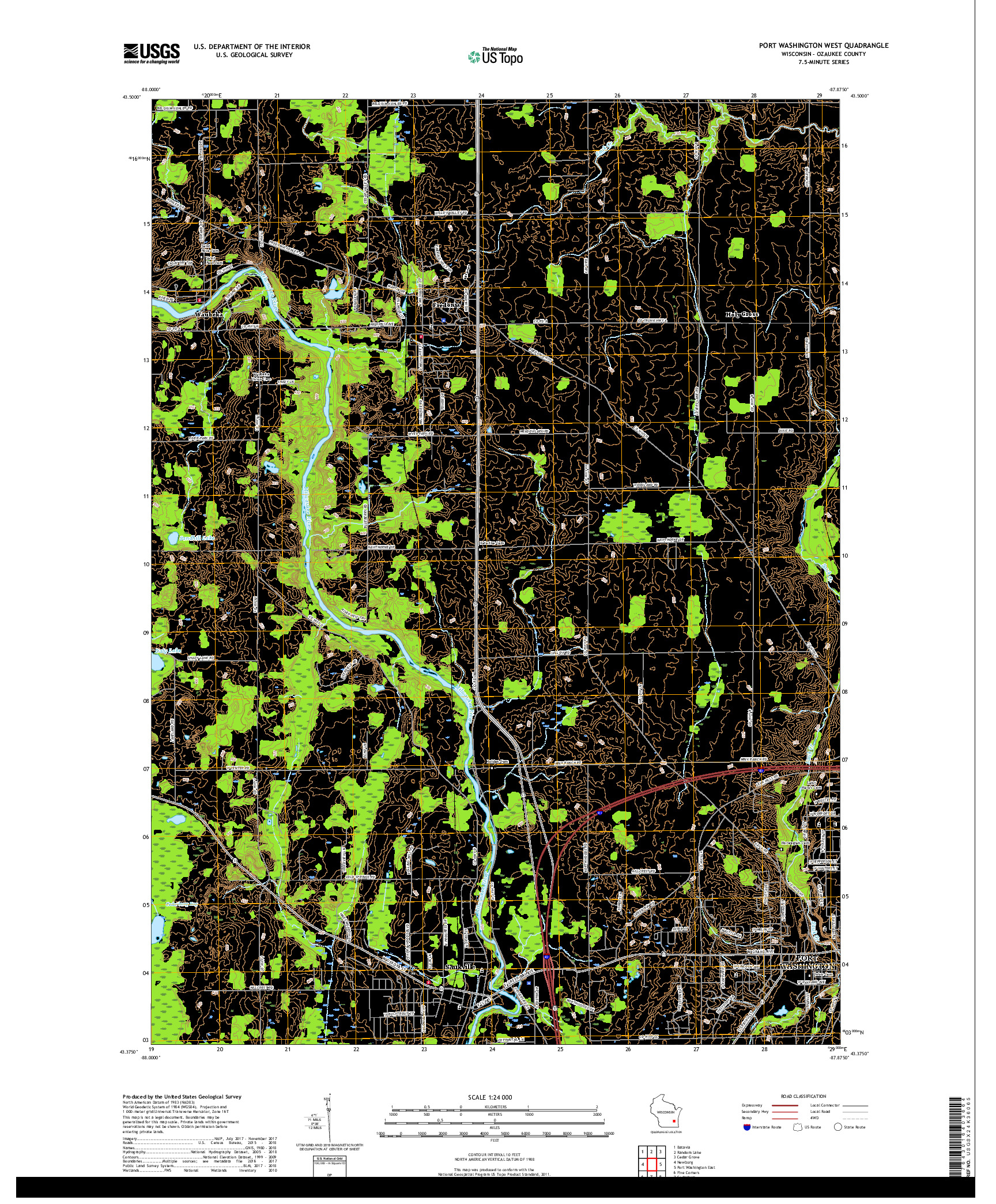 USGS US TOPO 7.5-MINUTE MAP FOR PORT WASHINGTON WEST, WI 2018