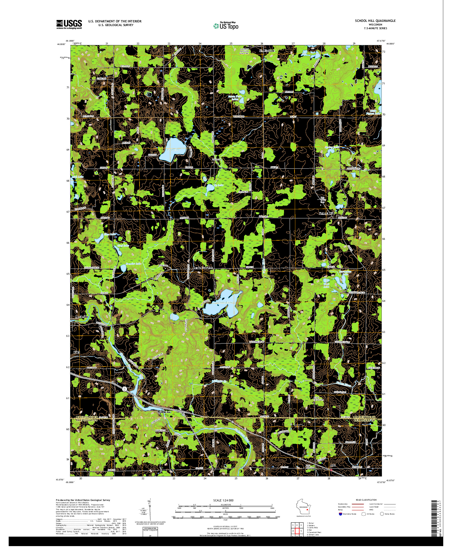 USGS US TOPO 7.5-MINUTE MAP FOR SCHOOL HILL, WI 2018