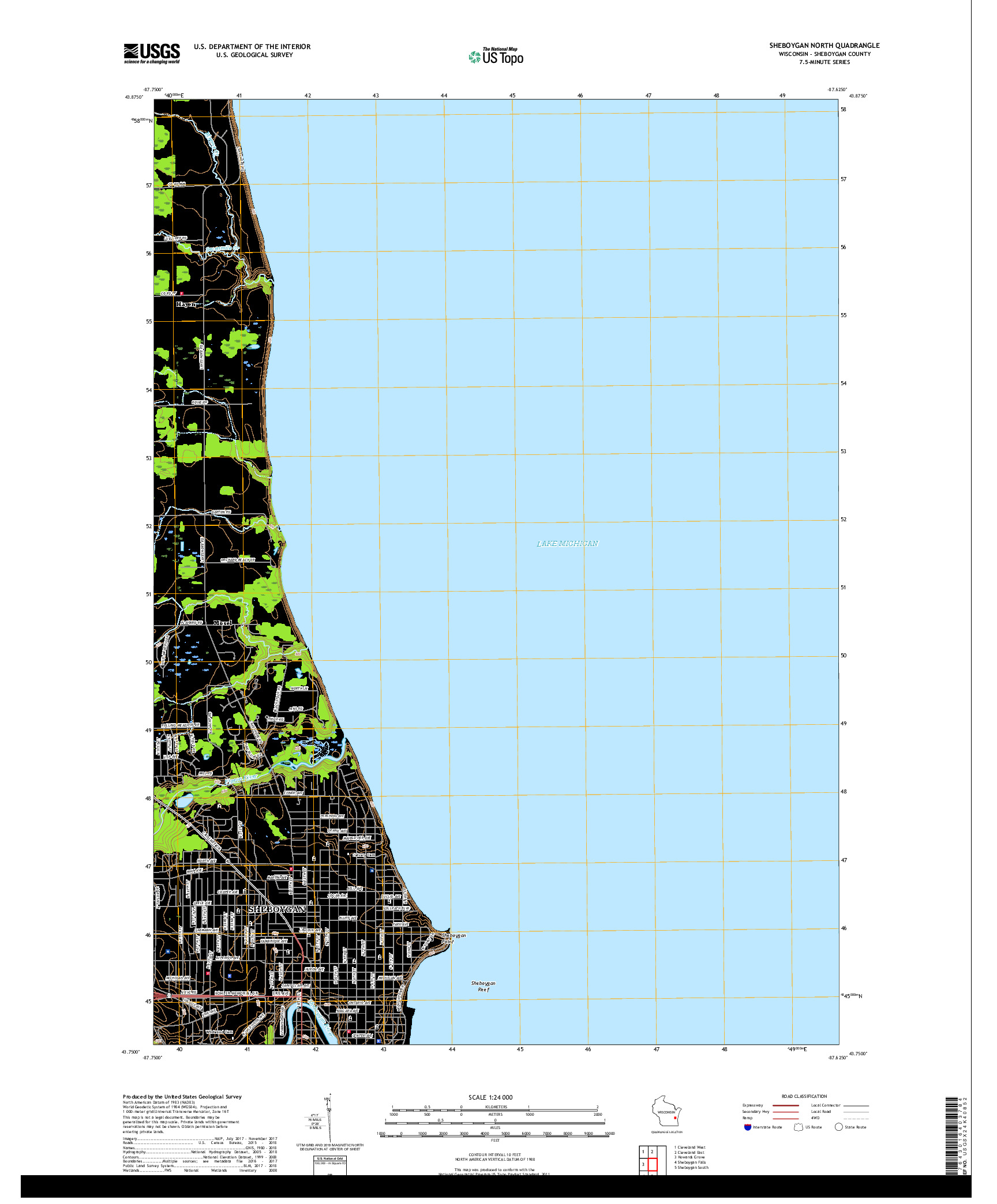 USGS US TOPO 7.5-MINUTE MAP FOR SHEBOYGAN NORTH, WI 2018