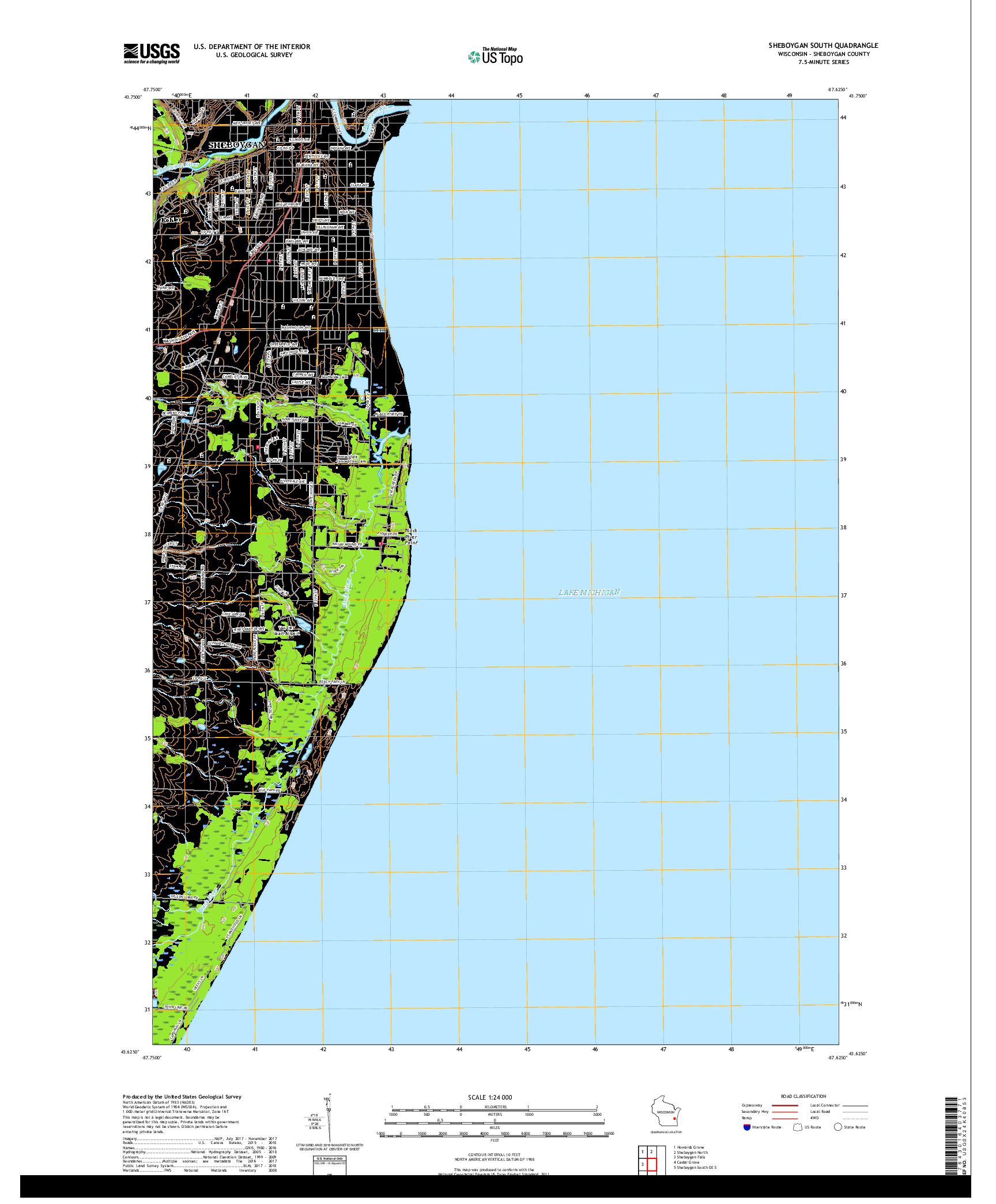 USGS US TOPO 7.5-MINUTE MAP FOR SHEBOYGAN SOUTH, WI 2018