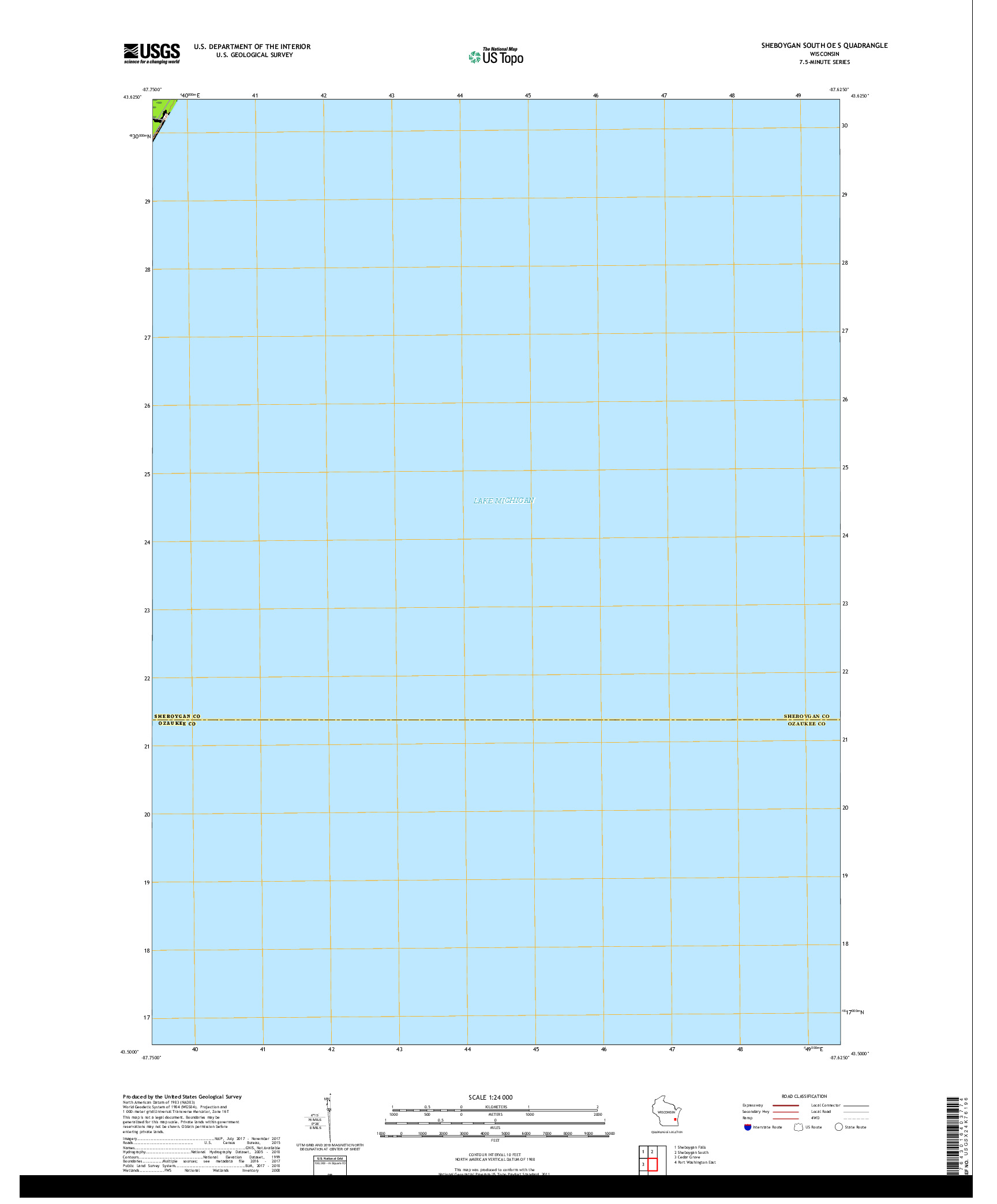 USGS US TOPO 7.5-MINUTE MAP FOR SHEBOYGAN SOUTH OE S, WI 2018