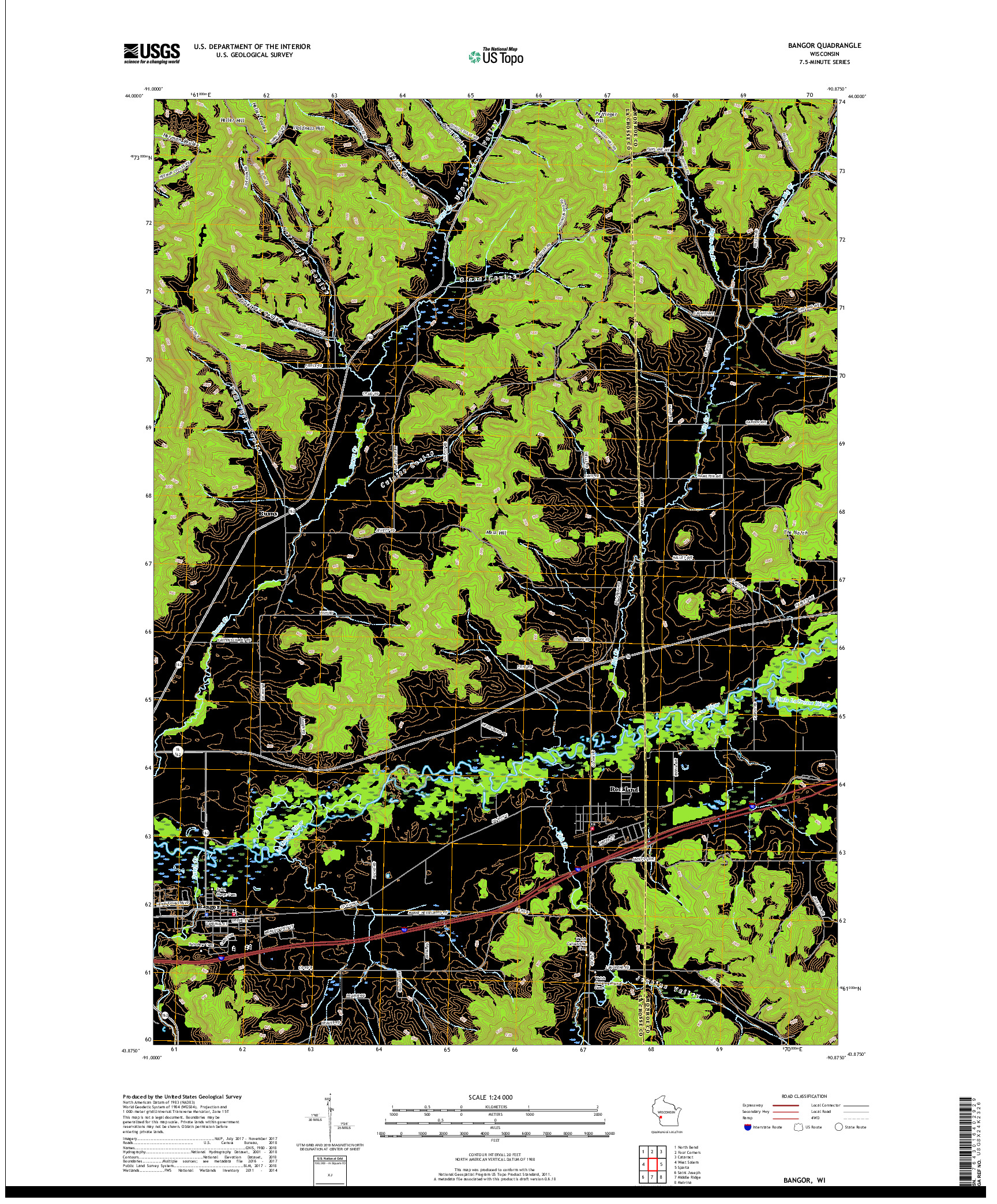 USGS US TOPO 7.5-MINUTE MAP FOR BANGOR, WI 2018