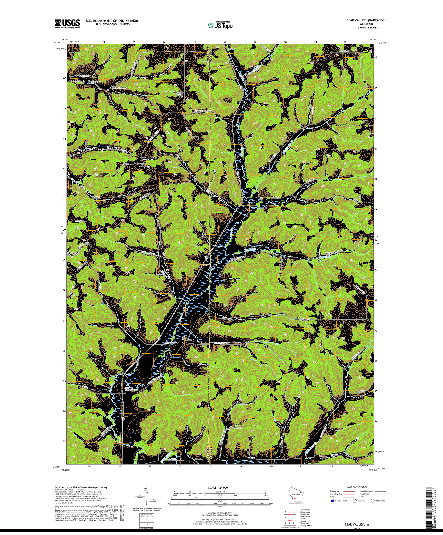 USGS US TOPO 7.5-MINUTE MAP FOR BEAR VALLEY, WI 2018