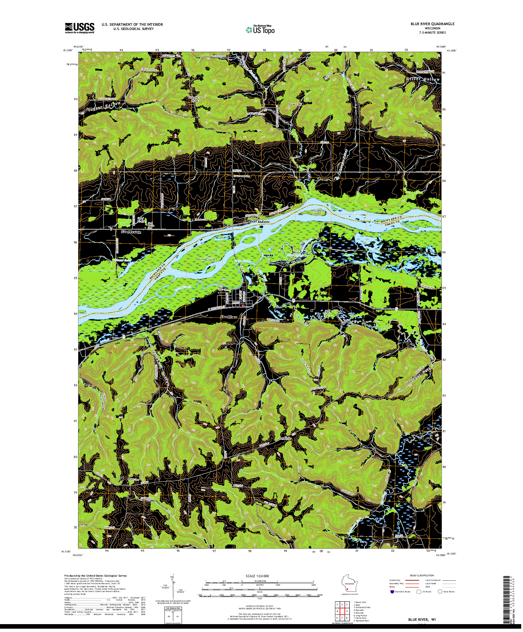 USGS US TOPO 7.5-MINUTE MAP FOR BLUE RIVER, WI 2018