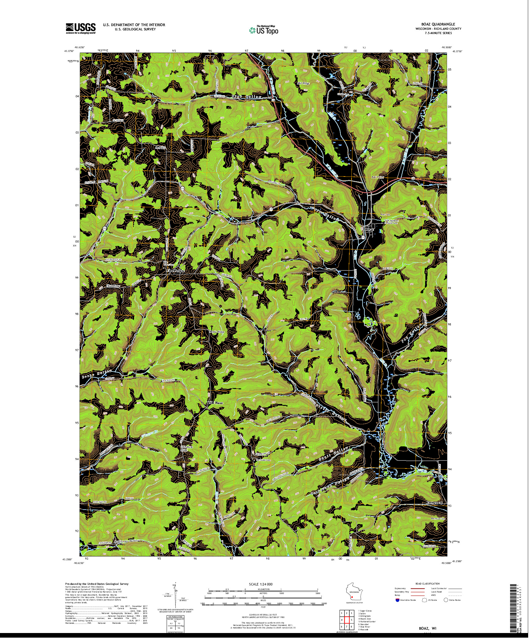 USGS US TOPO 7.5-MINUTE MAP FOR BOAZ, WI 2018