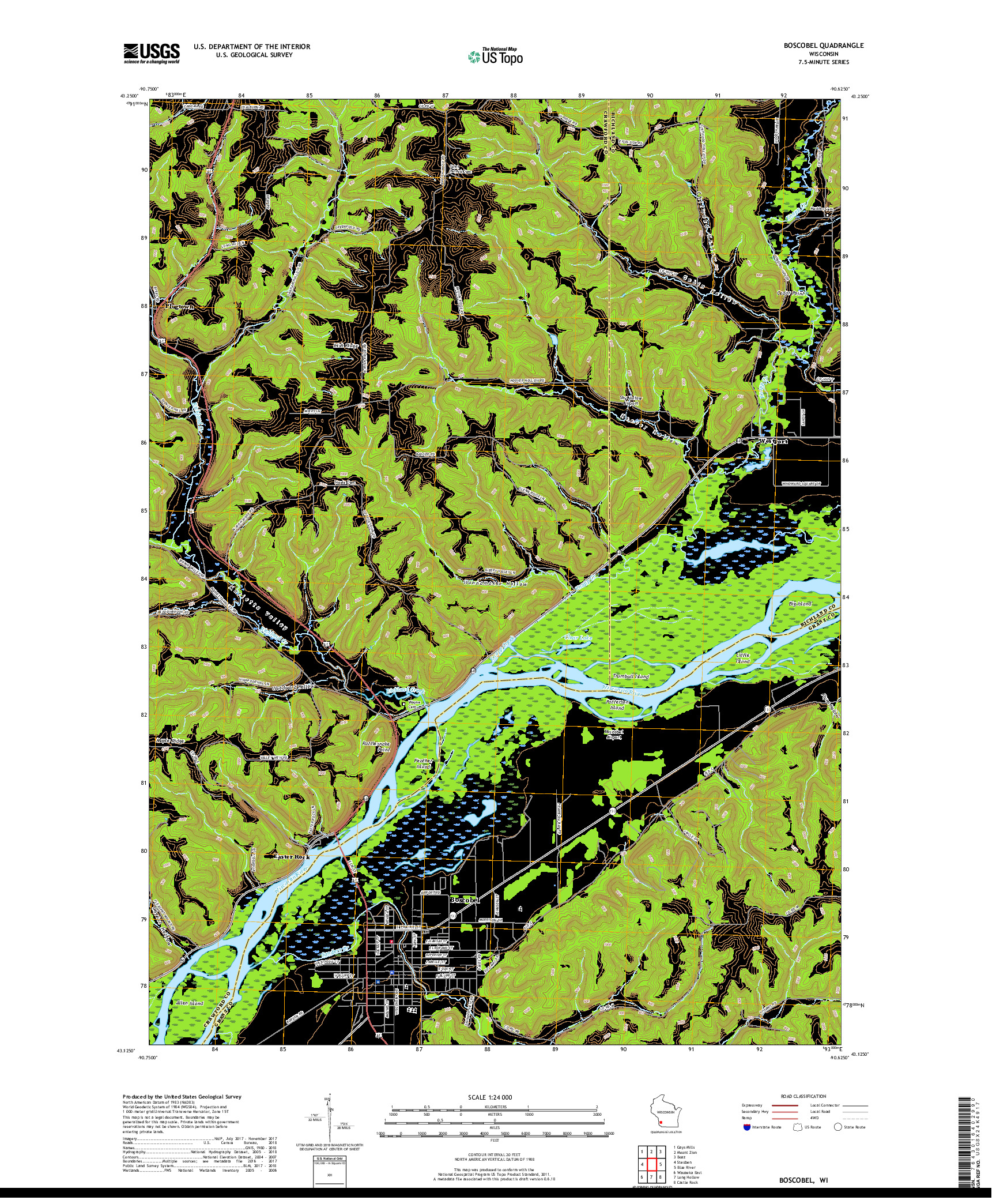 USGS US TOPO 7.5-MINUTE MAP FOR BOSCOBEL, WI 2018