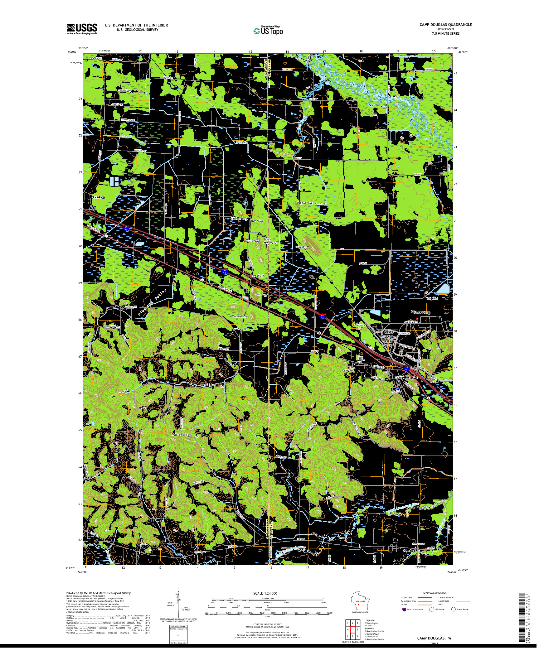 USGS US TOPO 7.5-MINUTE MAP FOR CAMP DOUGLAS, WI 2018