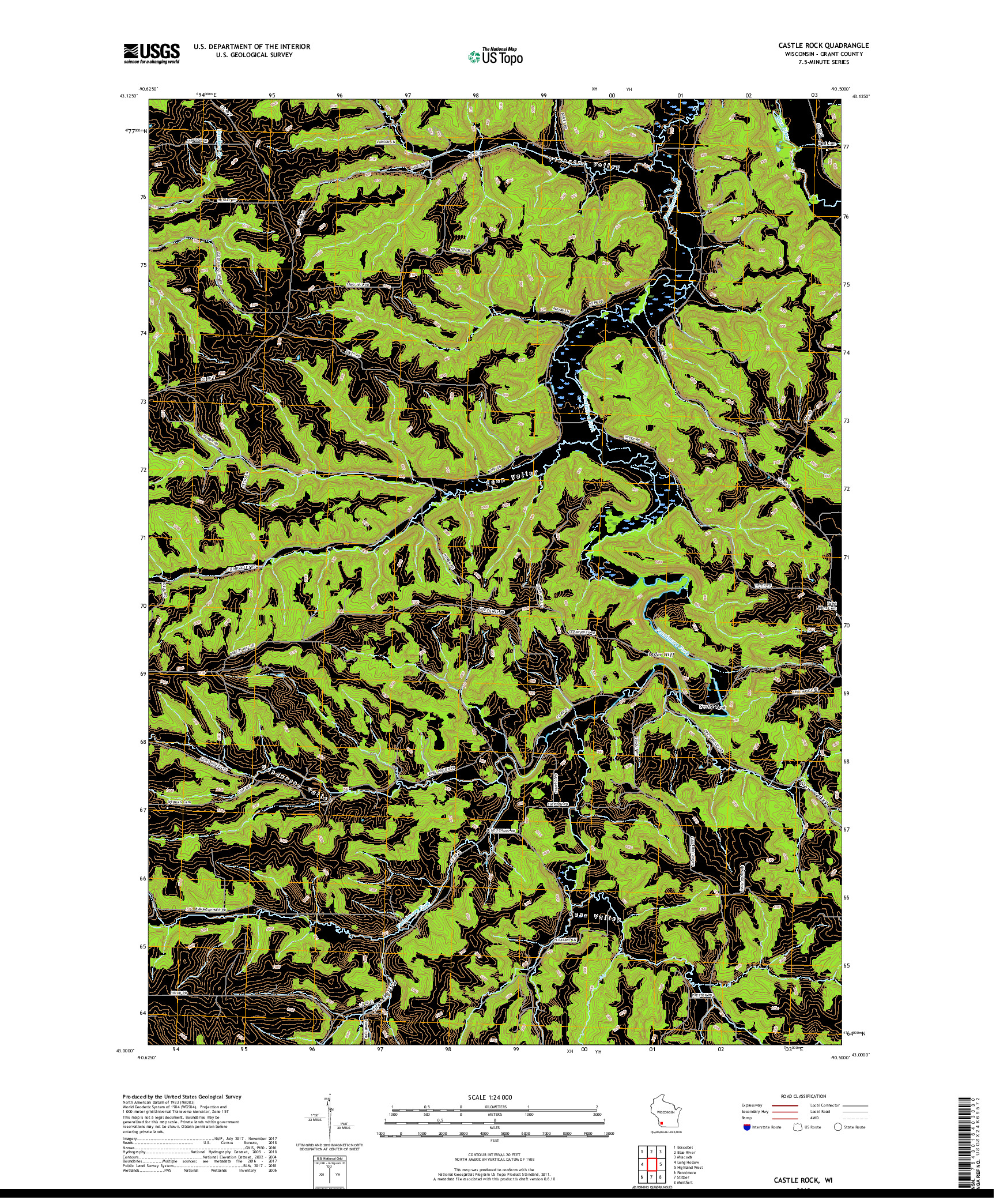 USGS US TOPO 7.5-MINUTE MAP FOR CASTLE ROCK, WI 2018