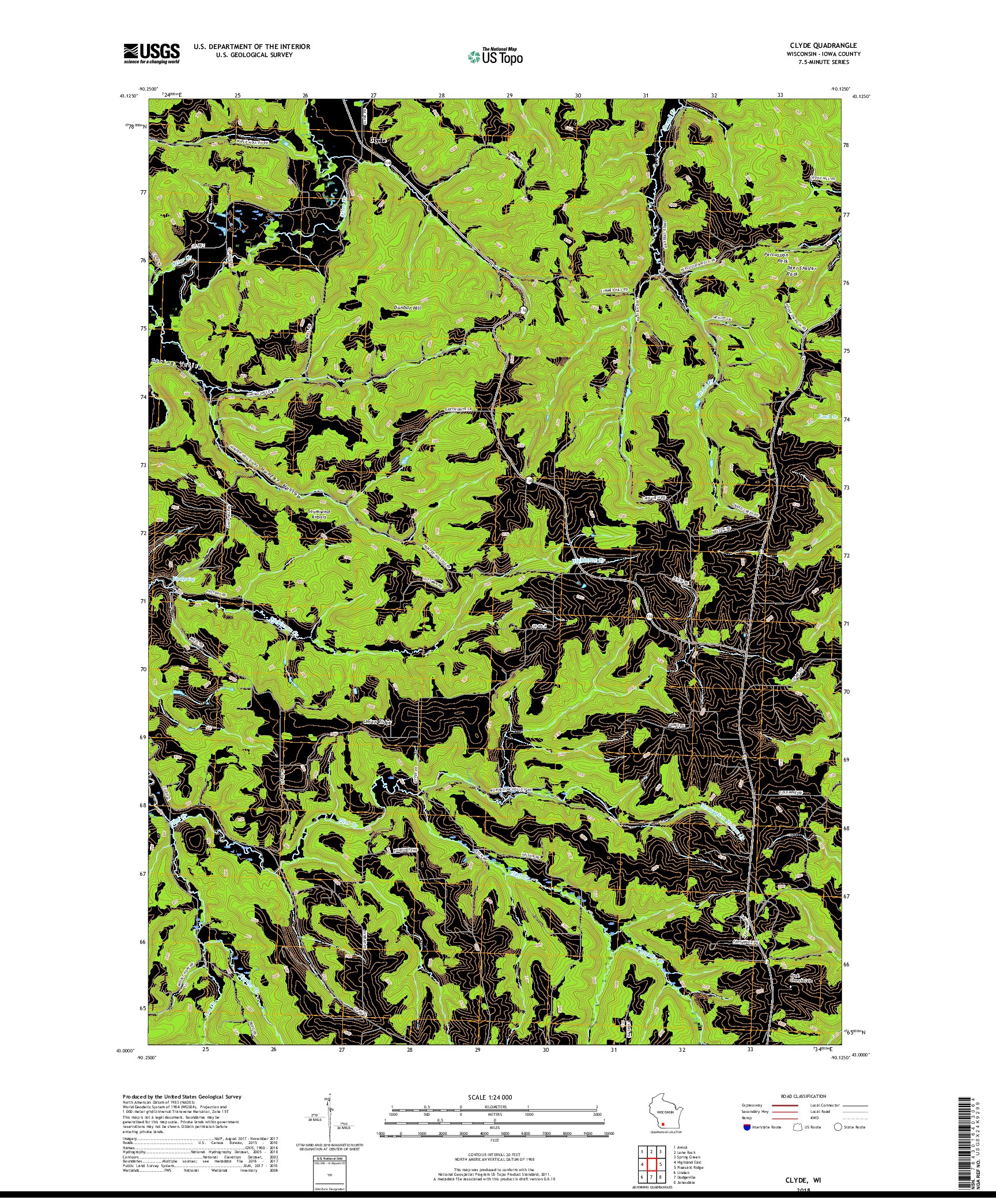 USGS US TOPO 7.5-MINUTE MAP FOR CLYDE, WI 2018