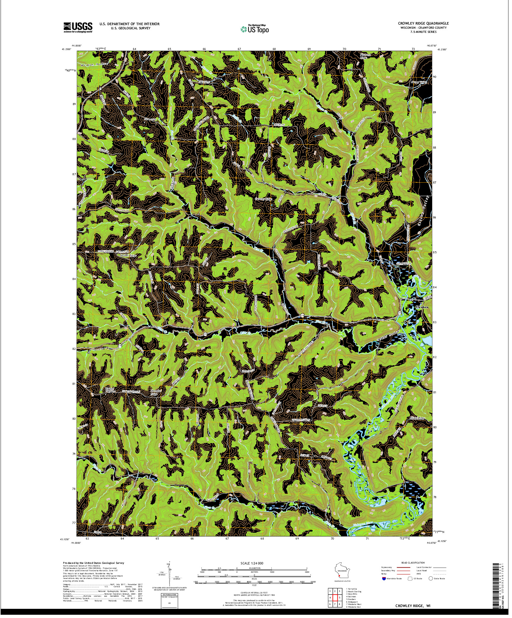 USGS US TOPO 7.5-MINUTE MAP FOR CROWLEY RIDGE, WI 2018