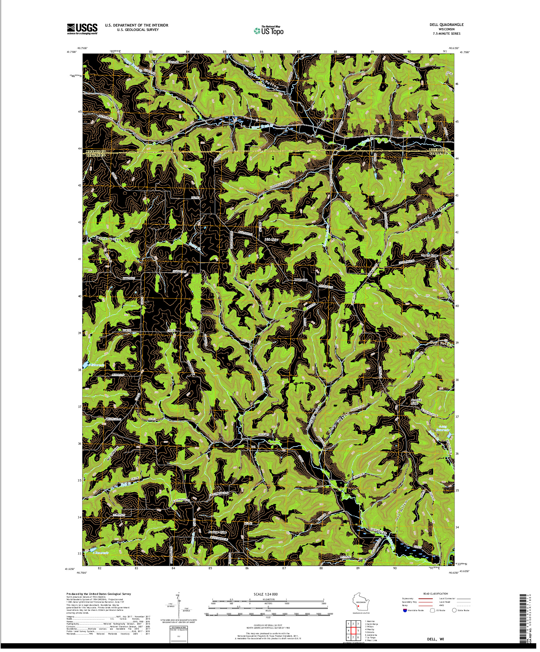 USGS US TOPO 7.5-MINUTE MAP FOR DELL, WI 2018