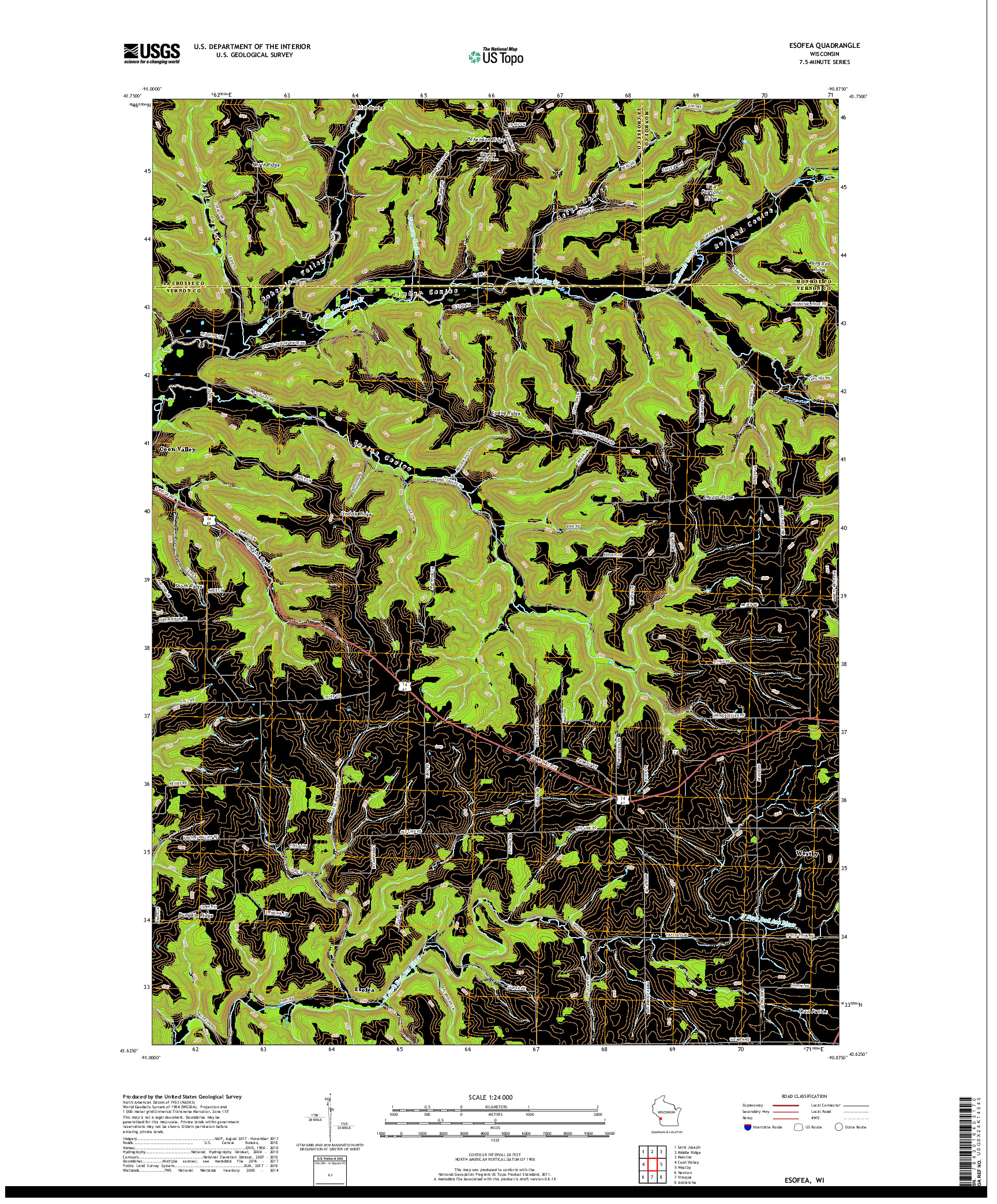 USGS US TOPO 7.5-MINUTE MAP FOR ESOFEA, WI 2018