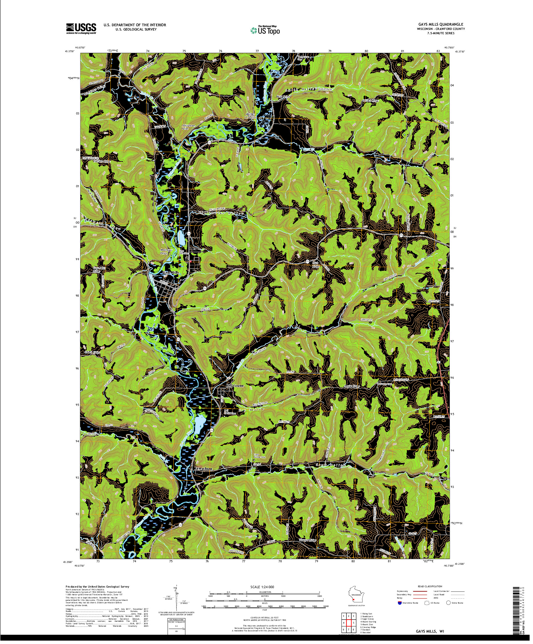 USGS US TOPO 7.5-MINUTE MAP FOR GAYS MILLS, WI 2018