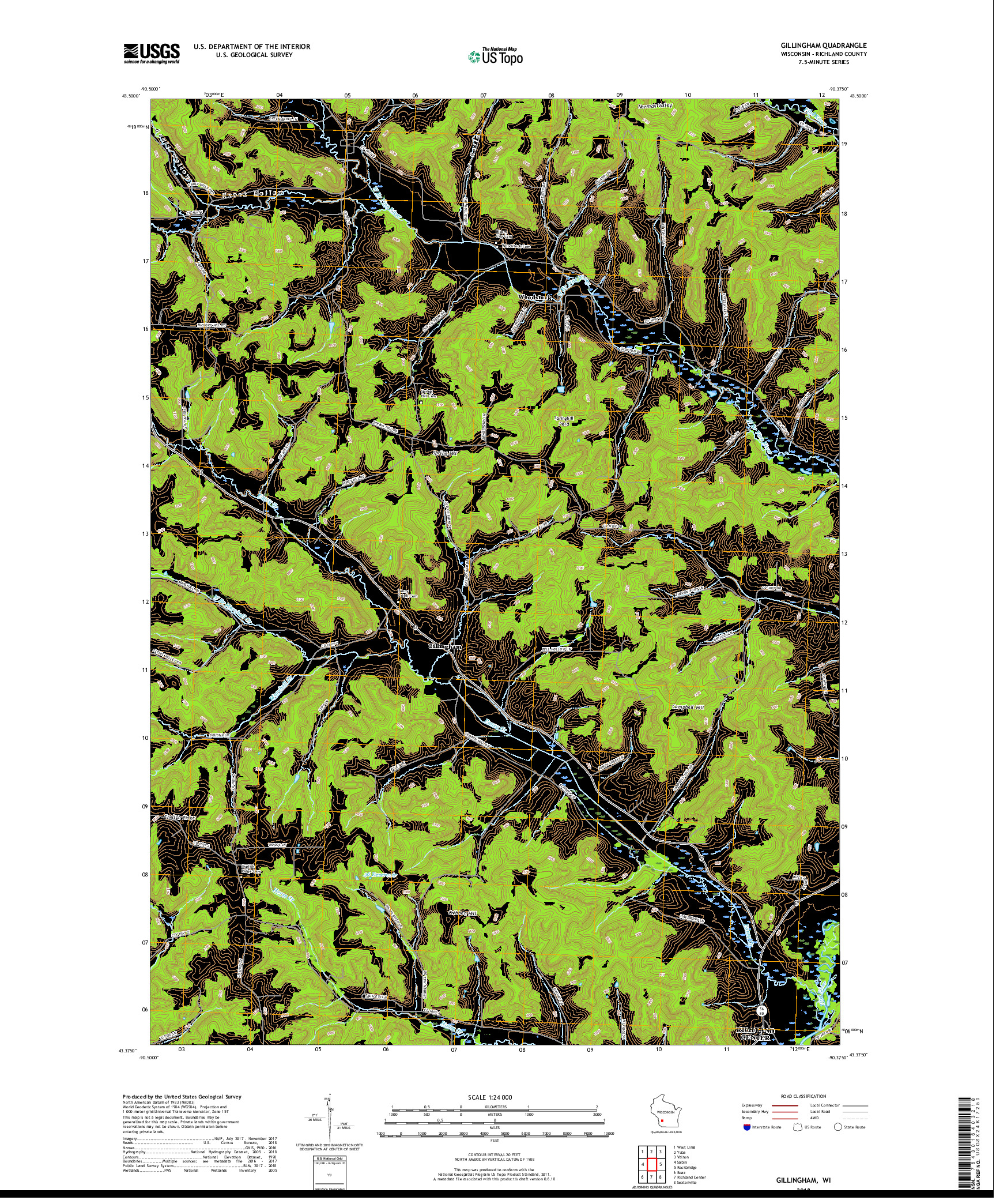 USGS US TOPO 7.5-MINUTE MAP FOR GILLINGHAM, WI 2018