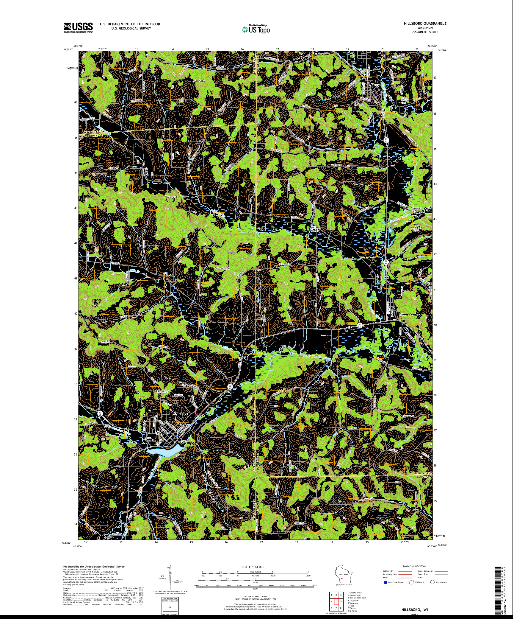 USGS US TOPO 7.5-MINUTE MAP FOR HILLSBORO, WI 2018