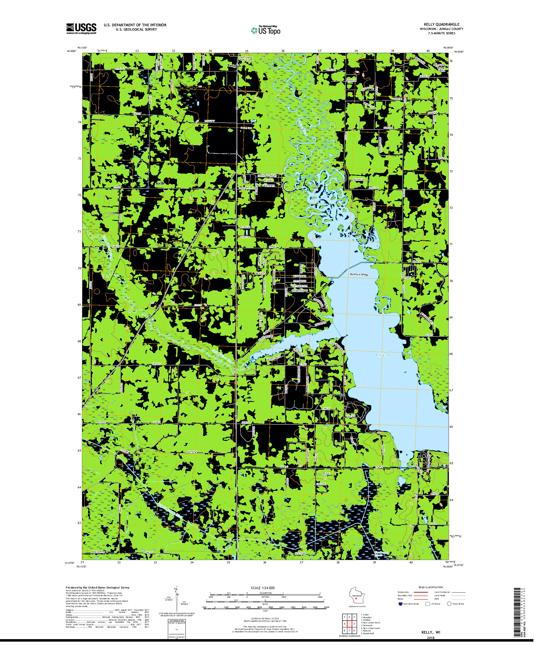 USGS US TOPO 7.5-MINUTE MAP FOR KELLY, WI 2018