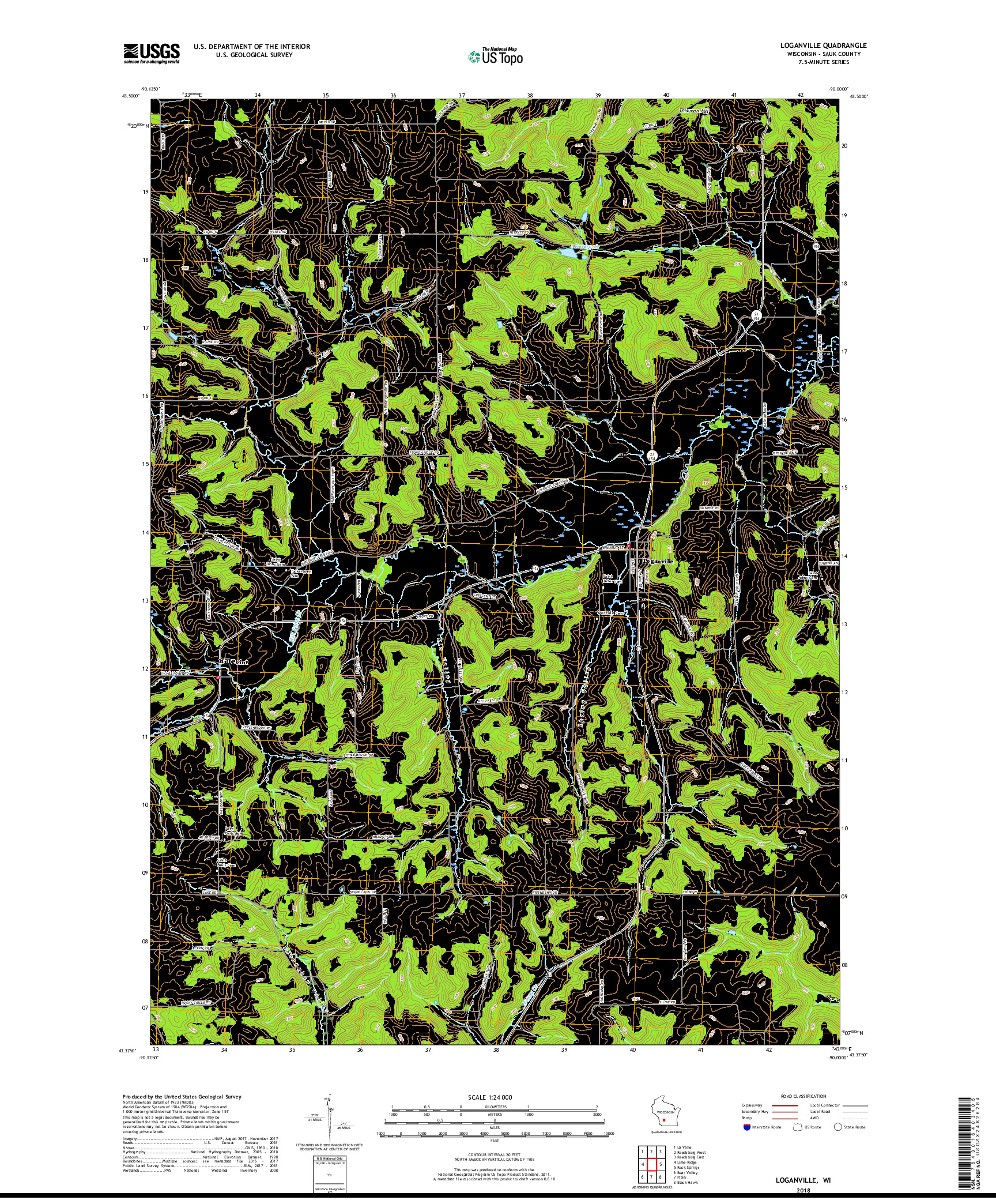 USGS US TOPO 7.5-MINUTE MAP FOR LOGANVILLE, WI 2018