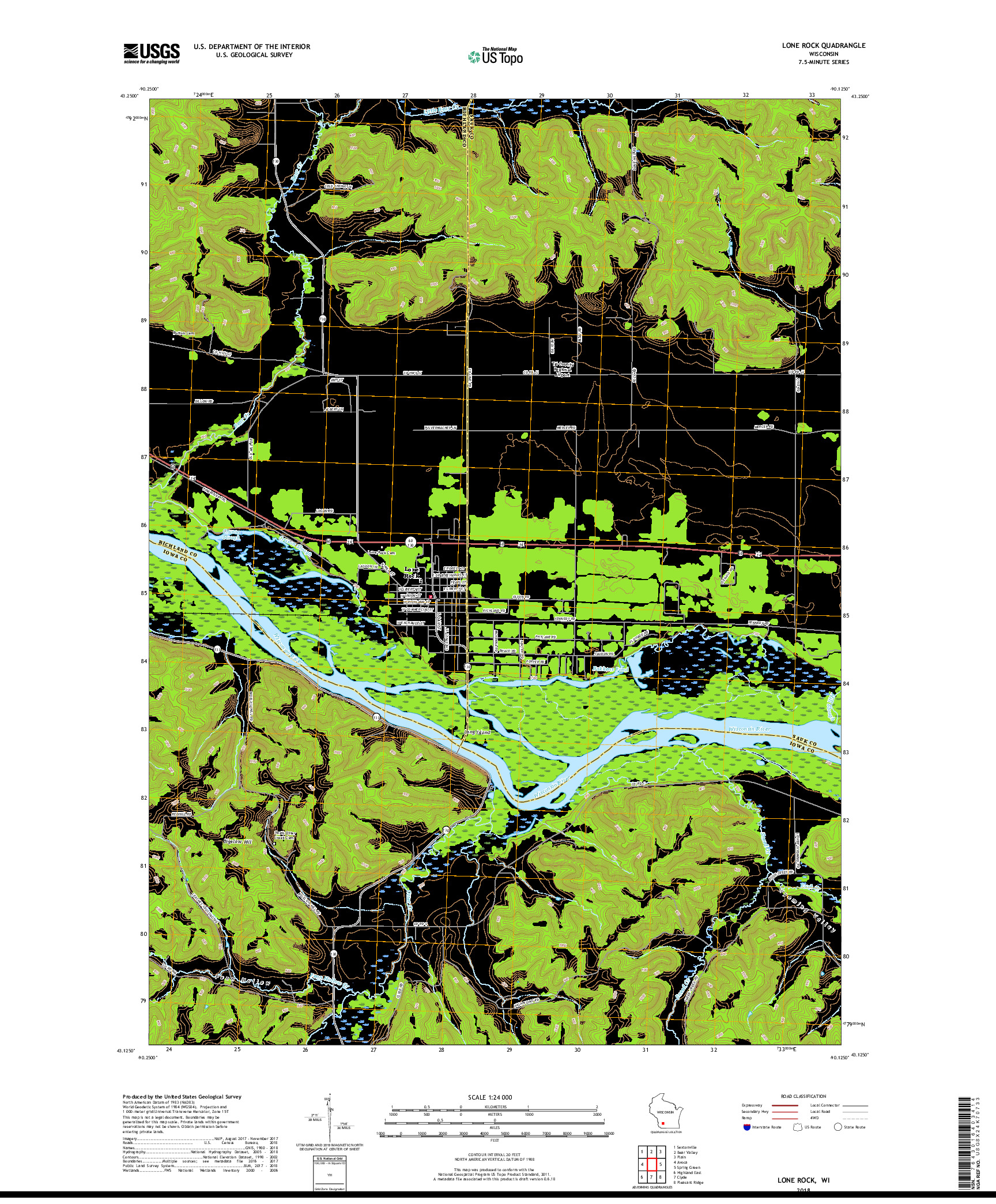 USGS US TOPO 7.5-MINUTE MAP FOR LONE ROCK, WI 2018
