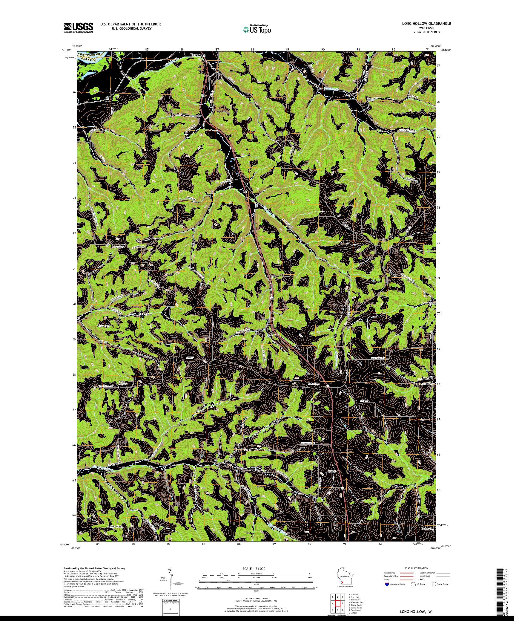 USGS US TOPO 7.5-MINUTE MAP FOR LONG HOLLOW, WI 2018