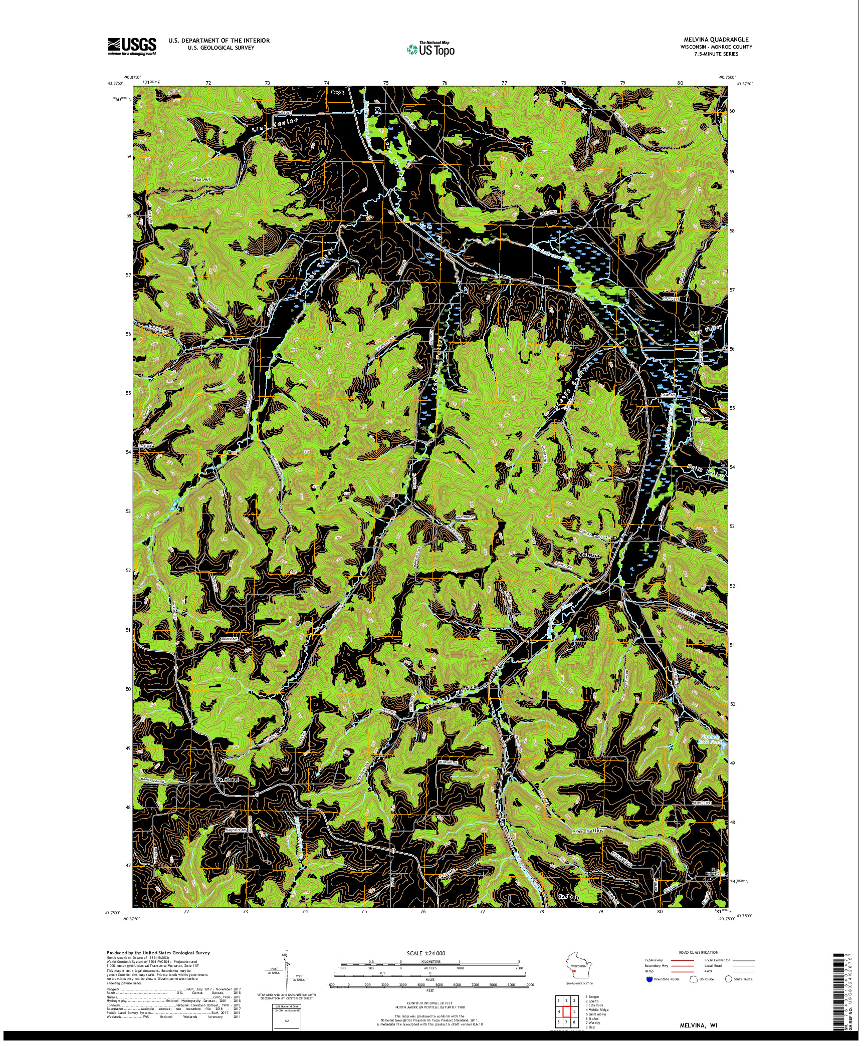 USGS US TOPO 7.5-MINUTE MAP FOR MELVINA, WI 2018